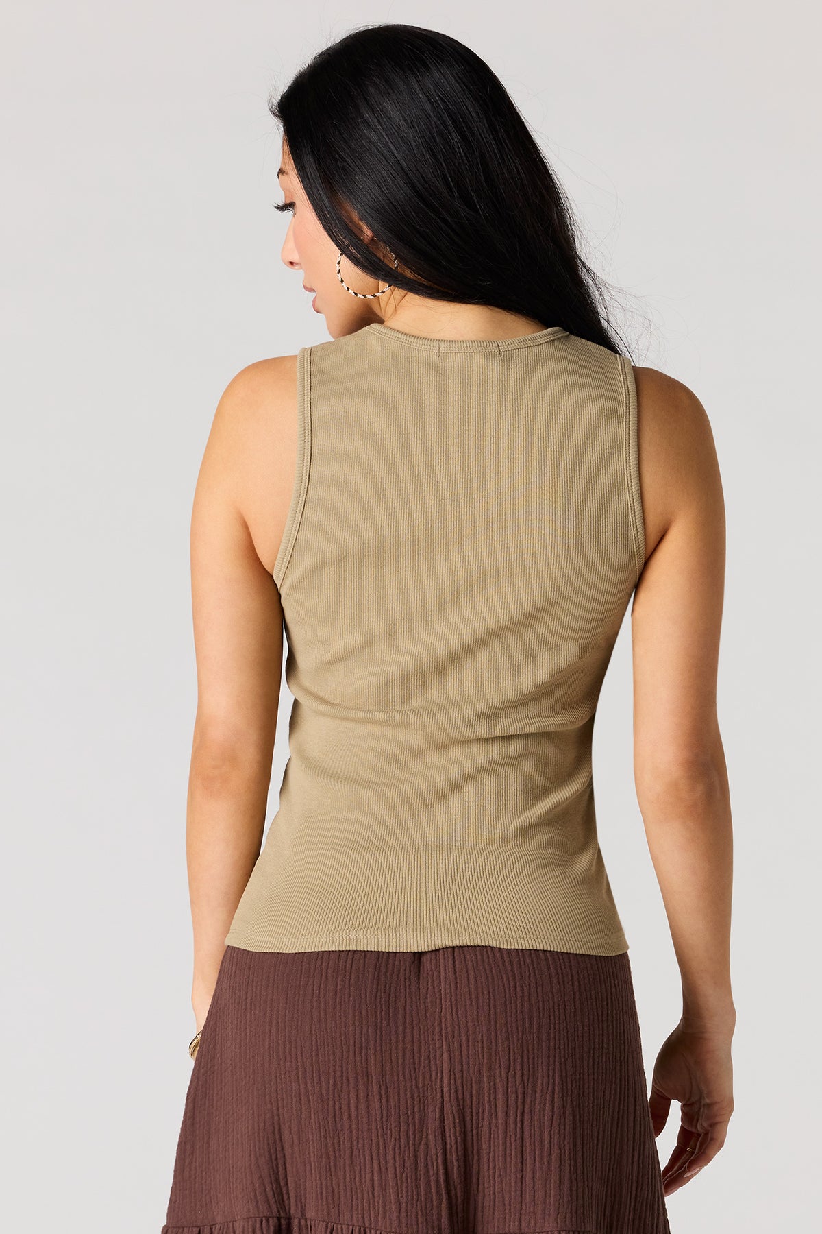 Alt View 2. Ribbed High Neck Tank - Dark Green