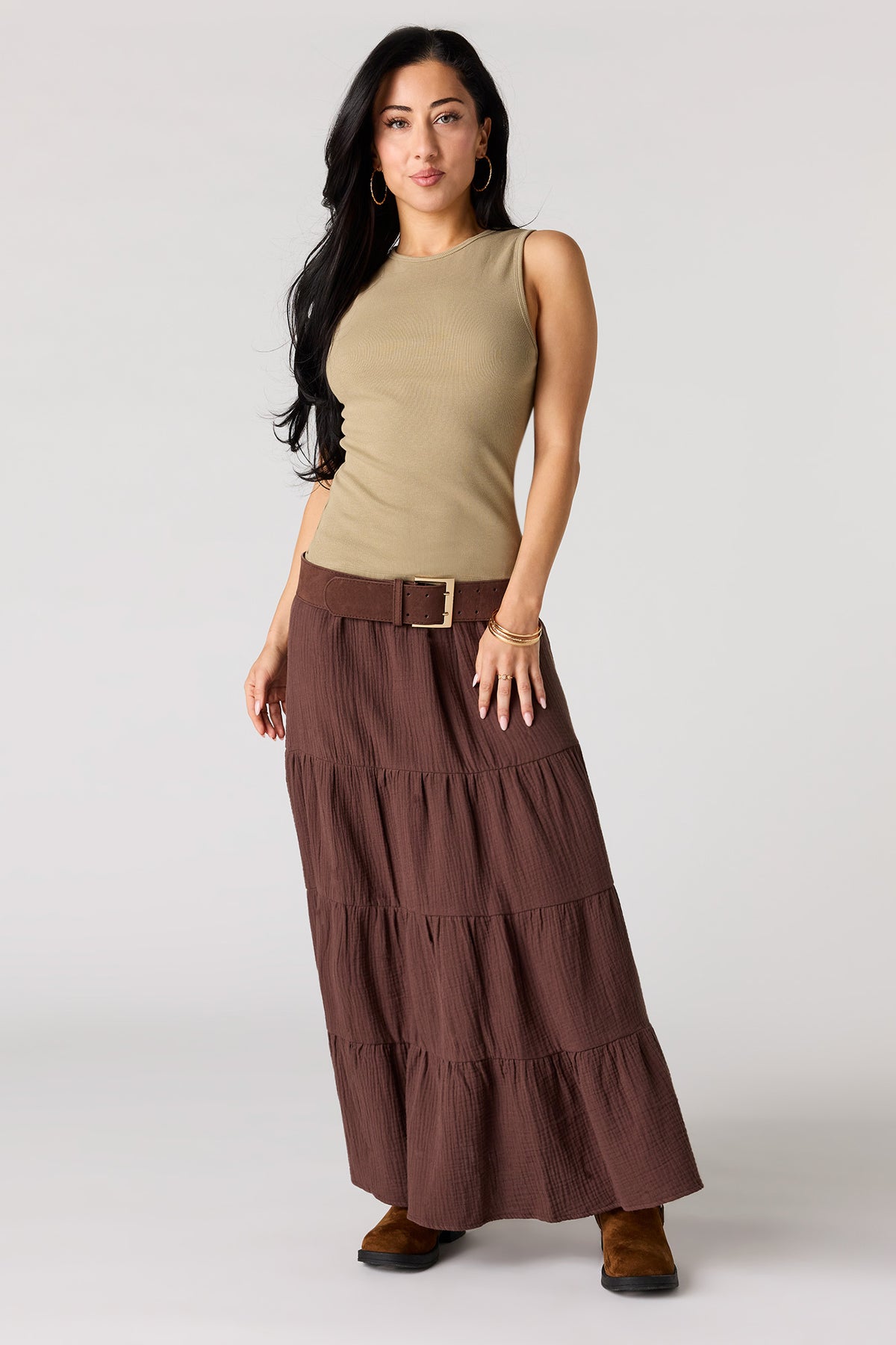Alt View 3. Ribbed High Neck Tank - Dark Green