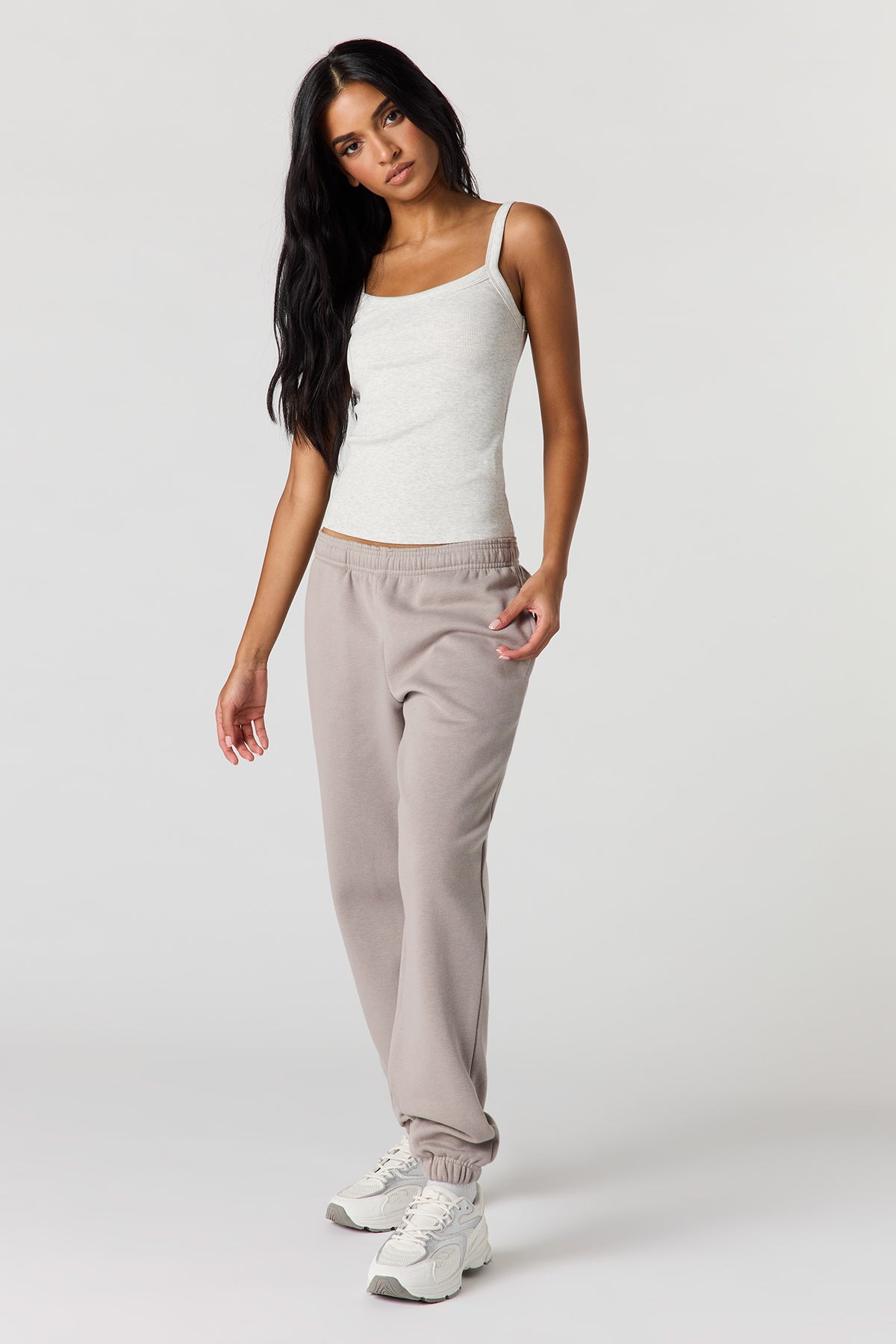 Alt View 3. Ribbed Scoop Neck Tank - Oatmeal