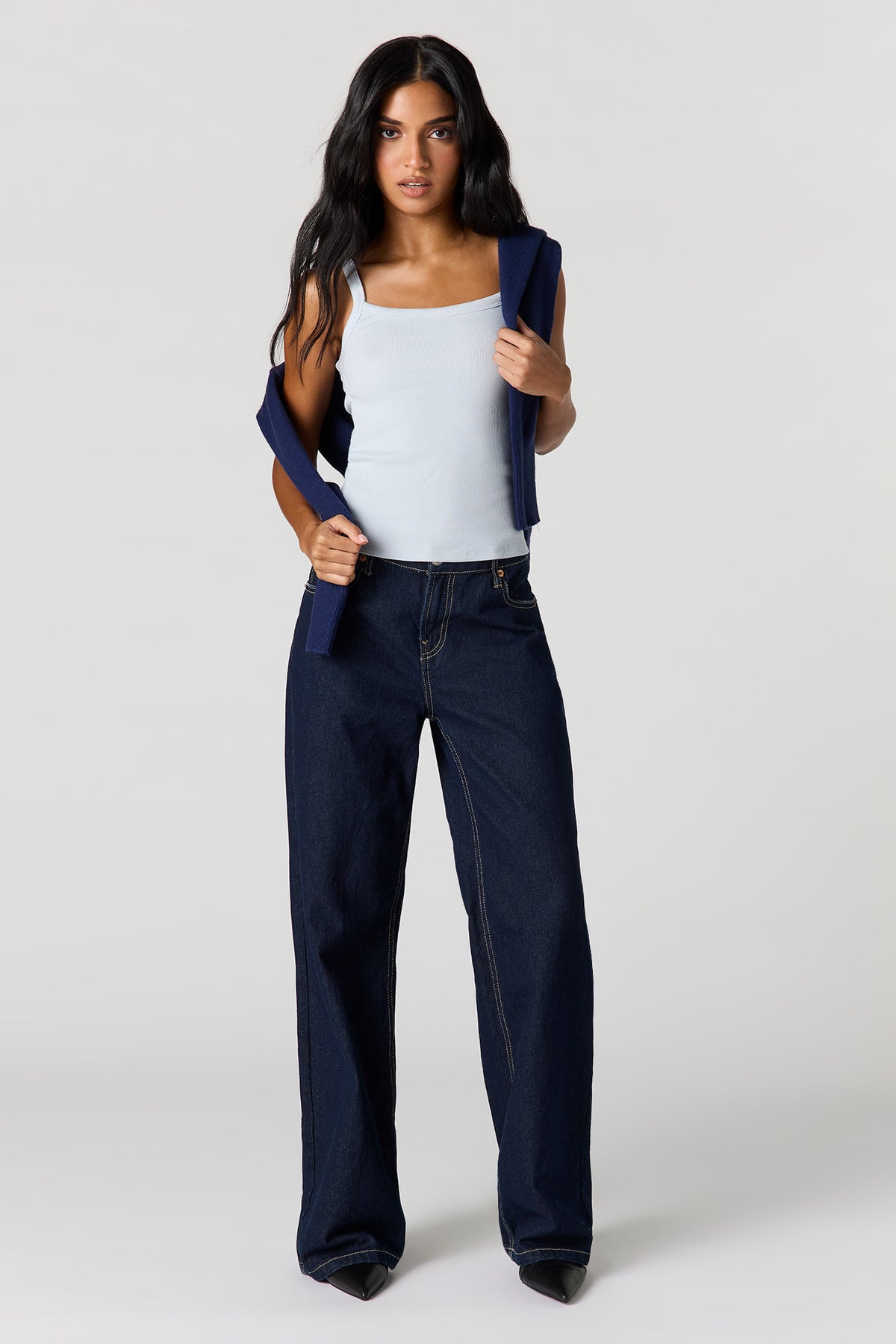 Alt View 3. Ribbed Scoop Neck Tank - Blue