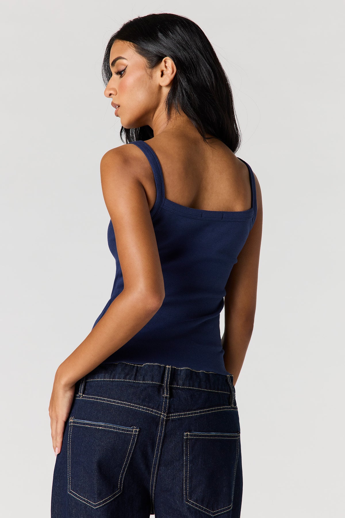 Alt View 2. Ribbed Scoop Neck Tank - Navy