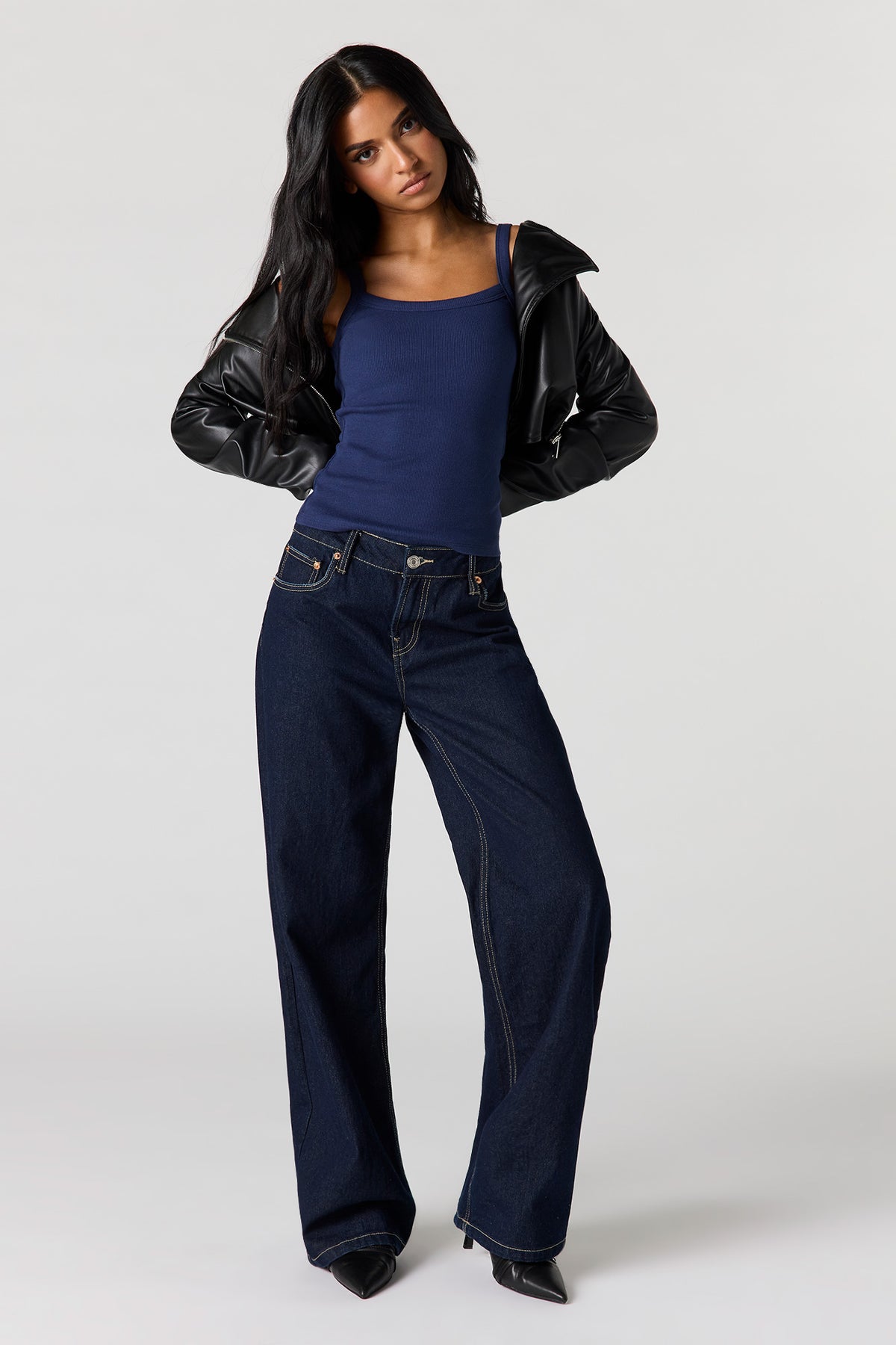 Alt View 3. Ribbed Scoop Neck Tank - Navy