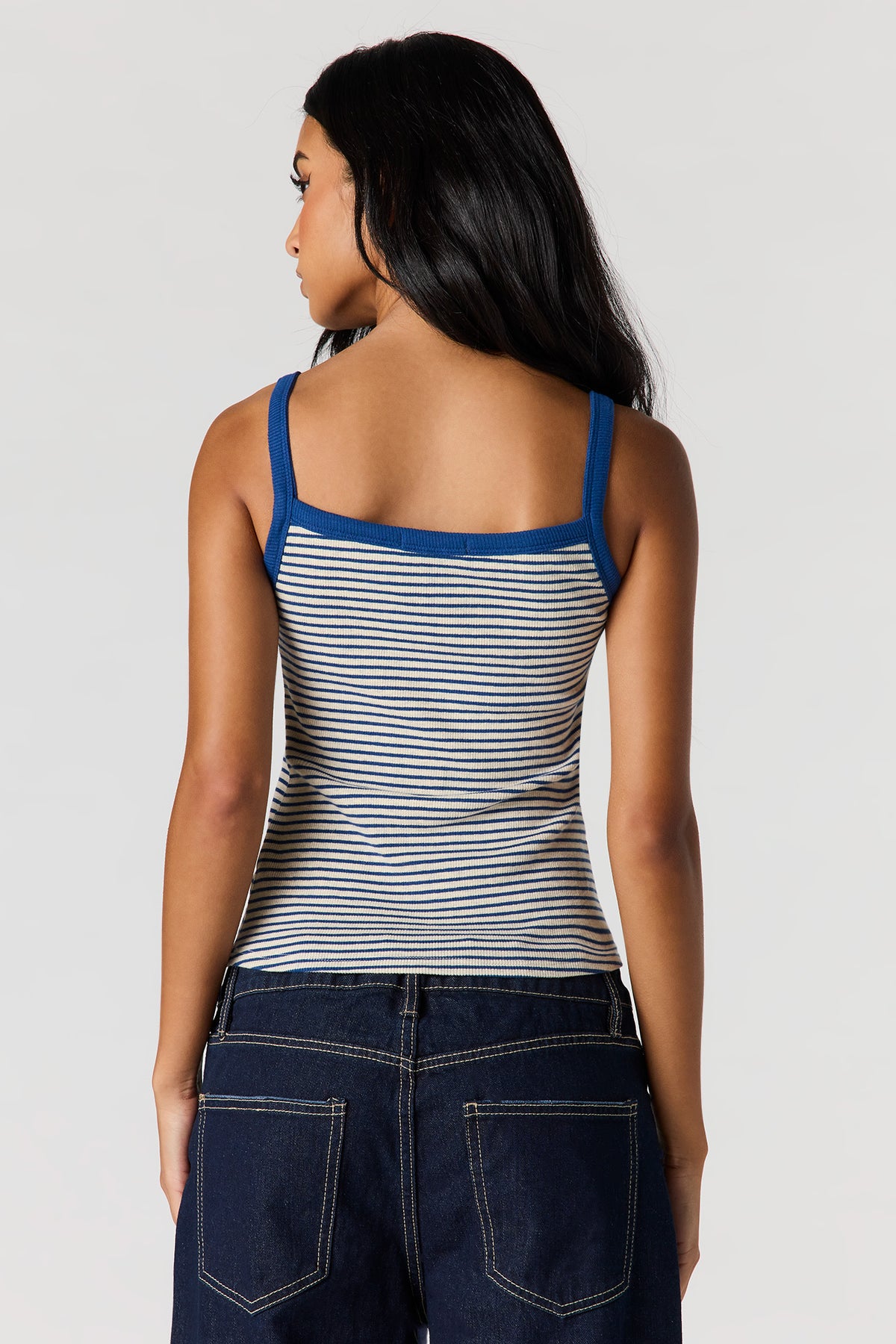 Alt View 2. Ribbed Scoop Neck Tank - Pinstripe