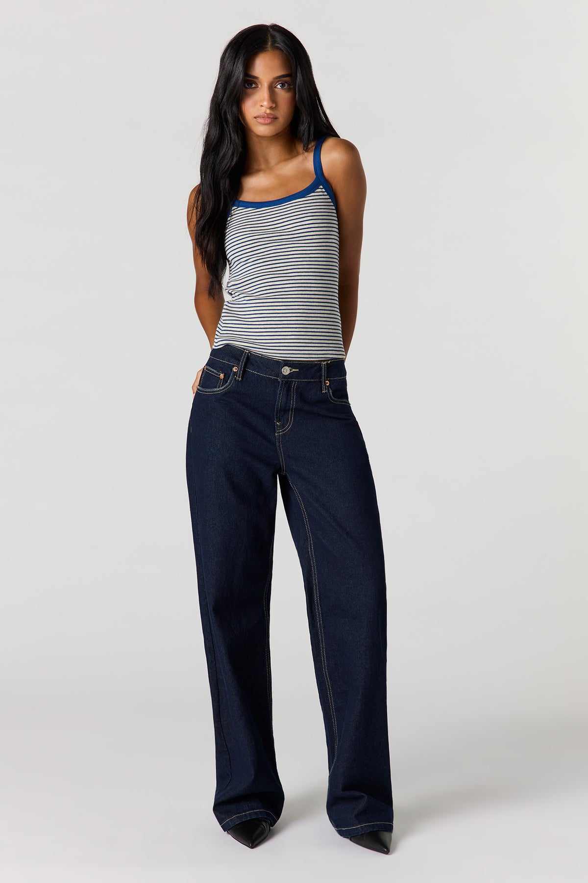 Alt View 3. Ribbed Scoop Neck Tank - Pinstripe