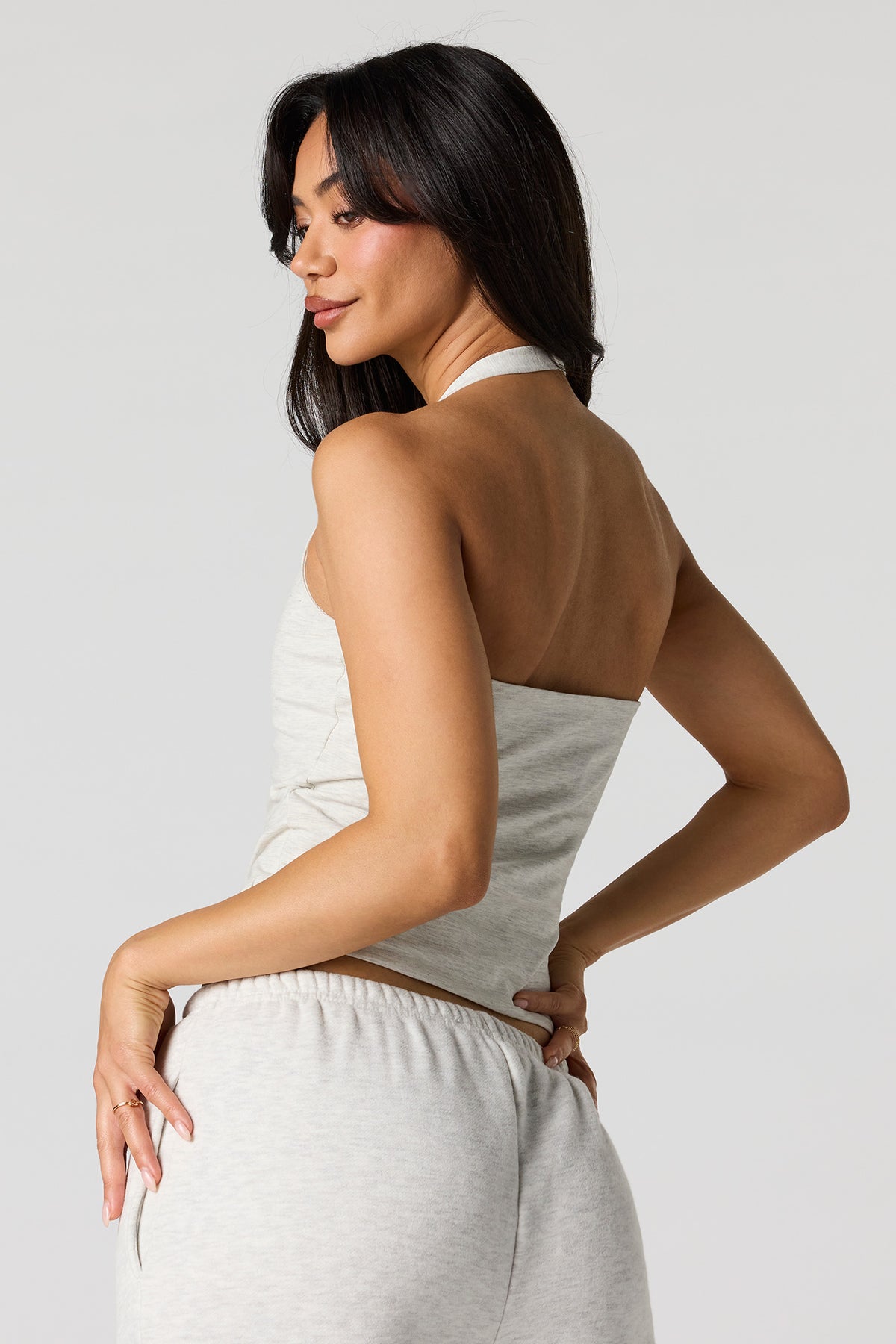 Alt View 2. Classic Halter Top - Heather Grey