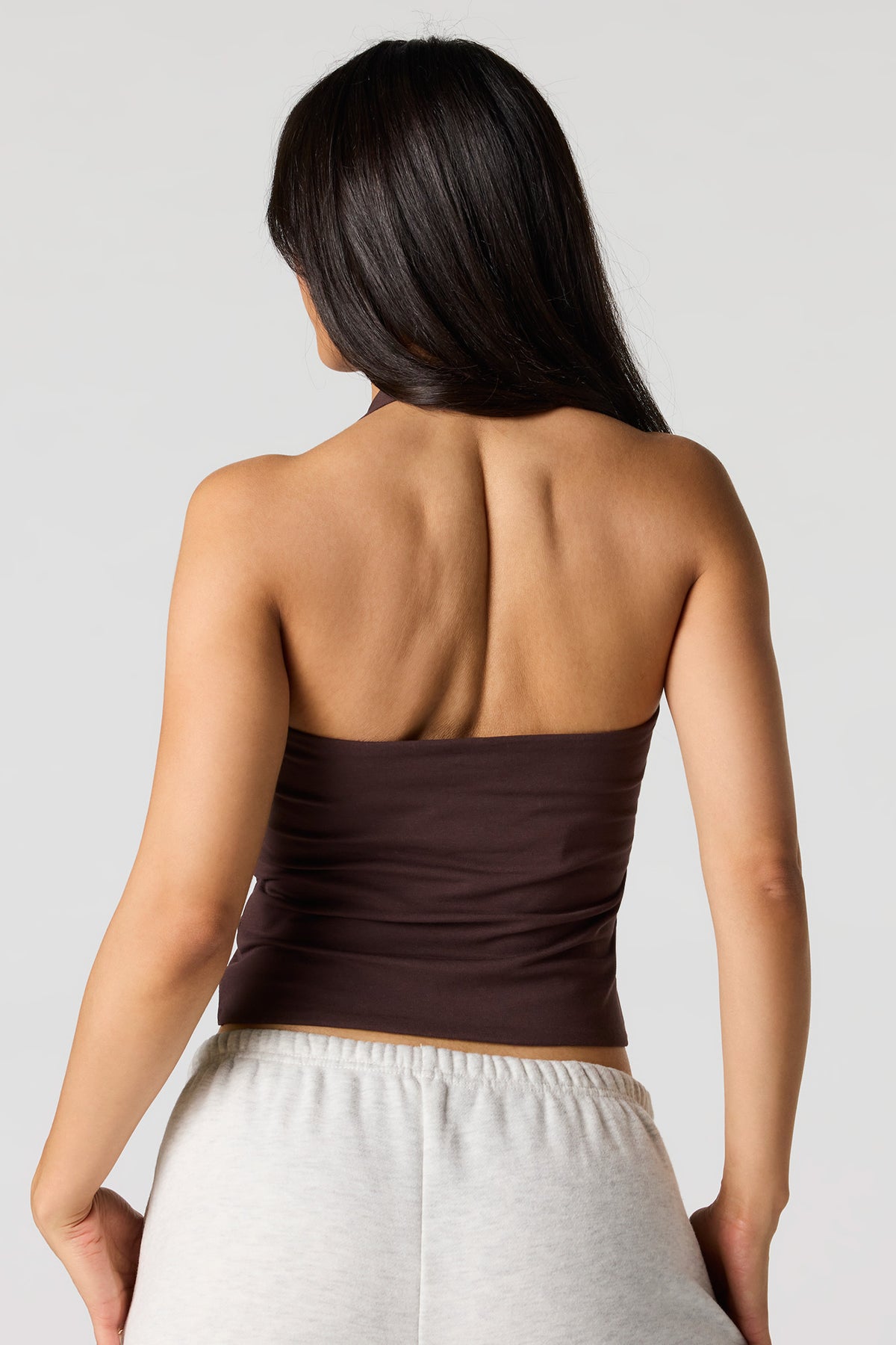 Alt View 2. Classic Halter Top - Dark Brown
