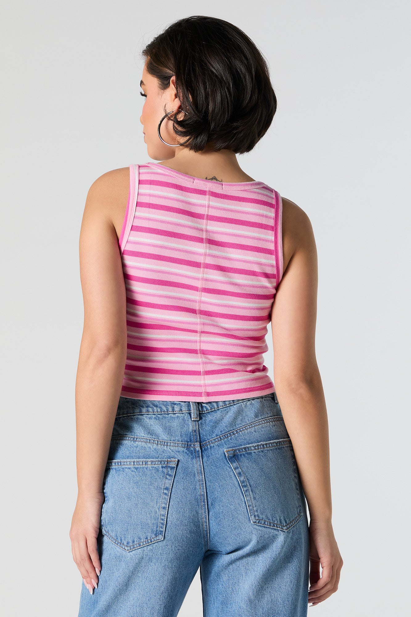 Striped Ribbed Square Neck Cropped Tank