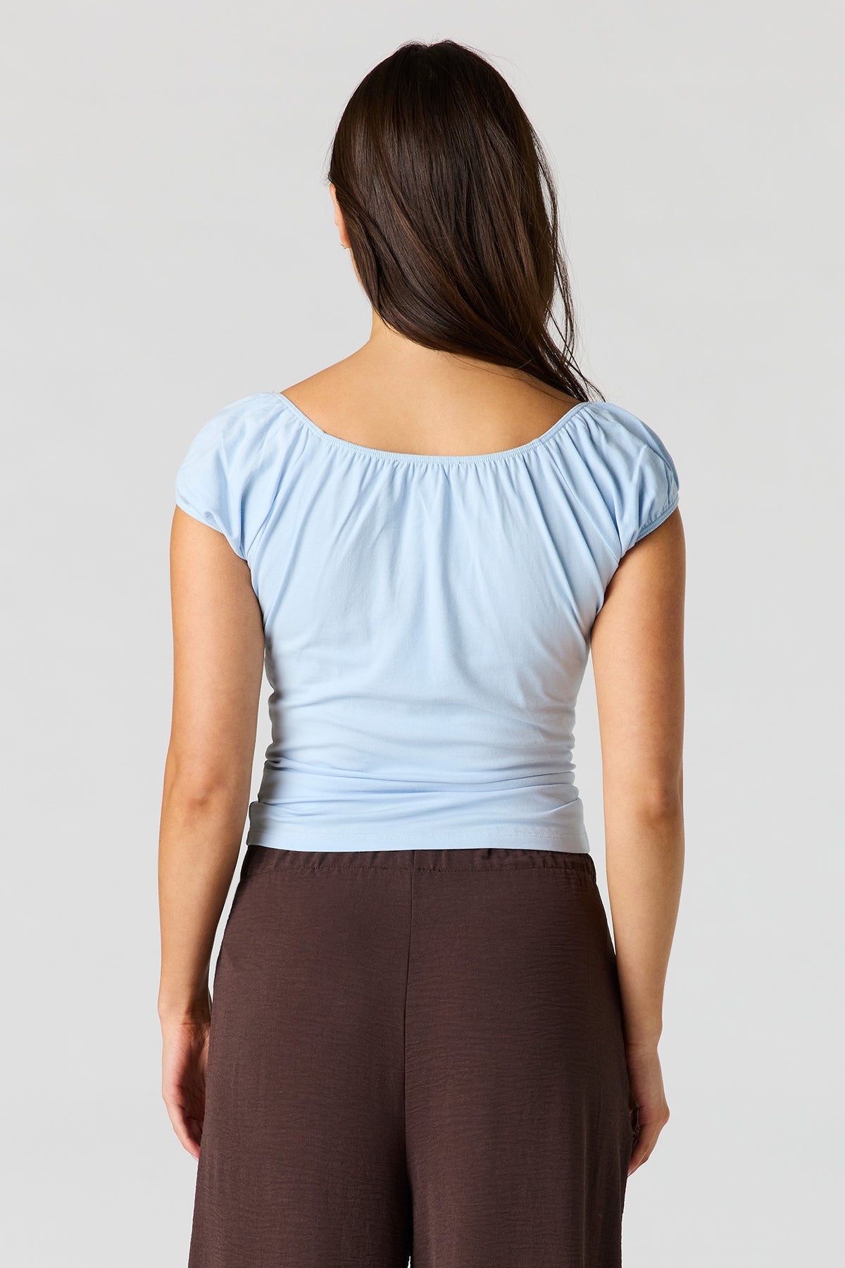 Alt View 2. Scoop Neck Short Sleeve Top - Light Blue