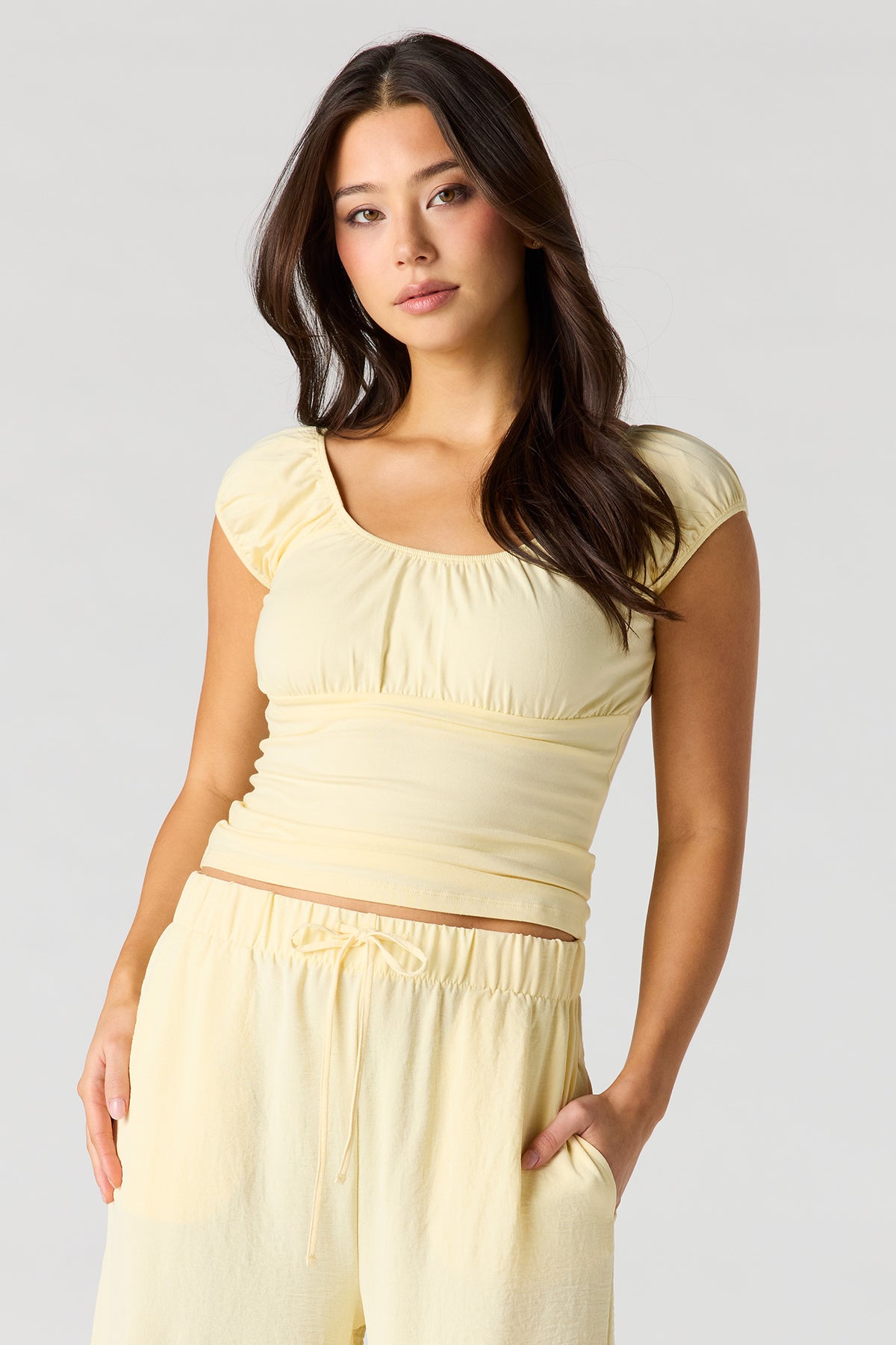 Scoop Neck Short Sleeve Top - Yellow