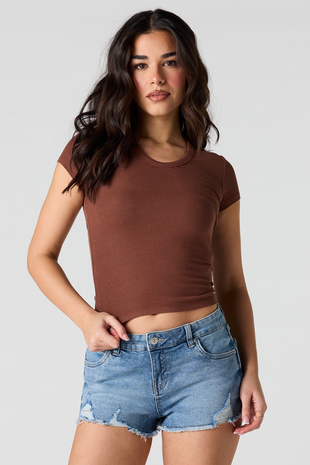 Ribbed T-Shirt - Brown