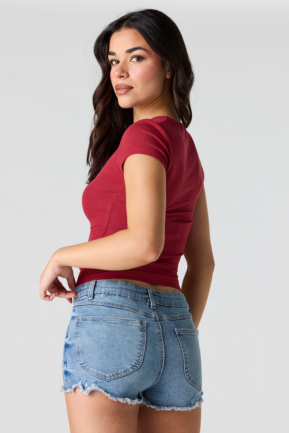 Alt View 2. Ribbed T-Shirt - Red