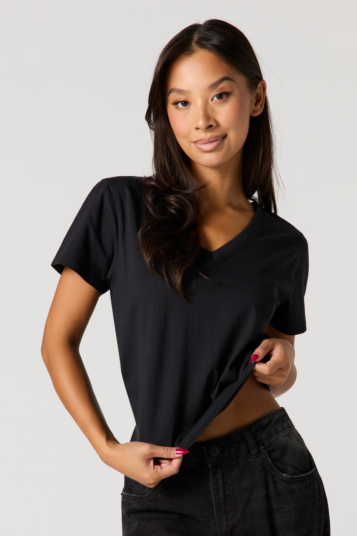 Relaxed V-Neck T-Shirt - Black
