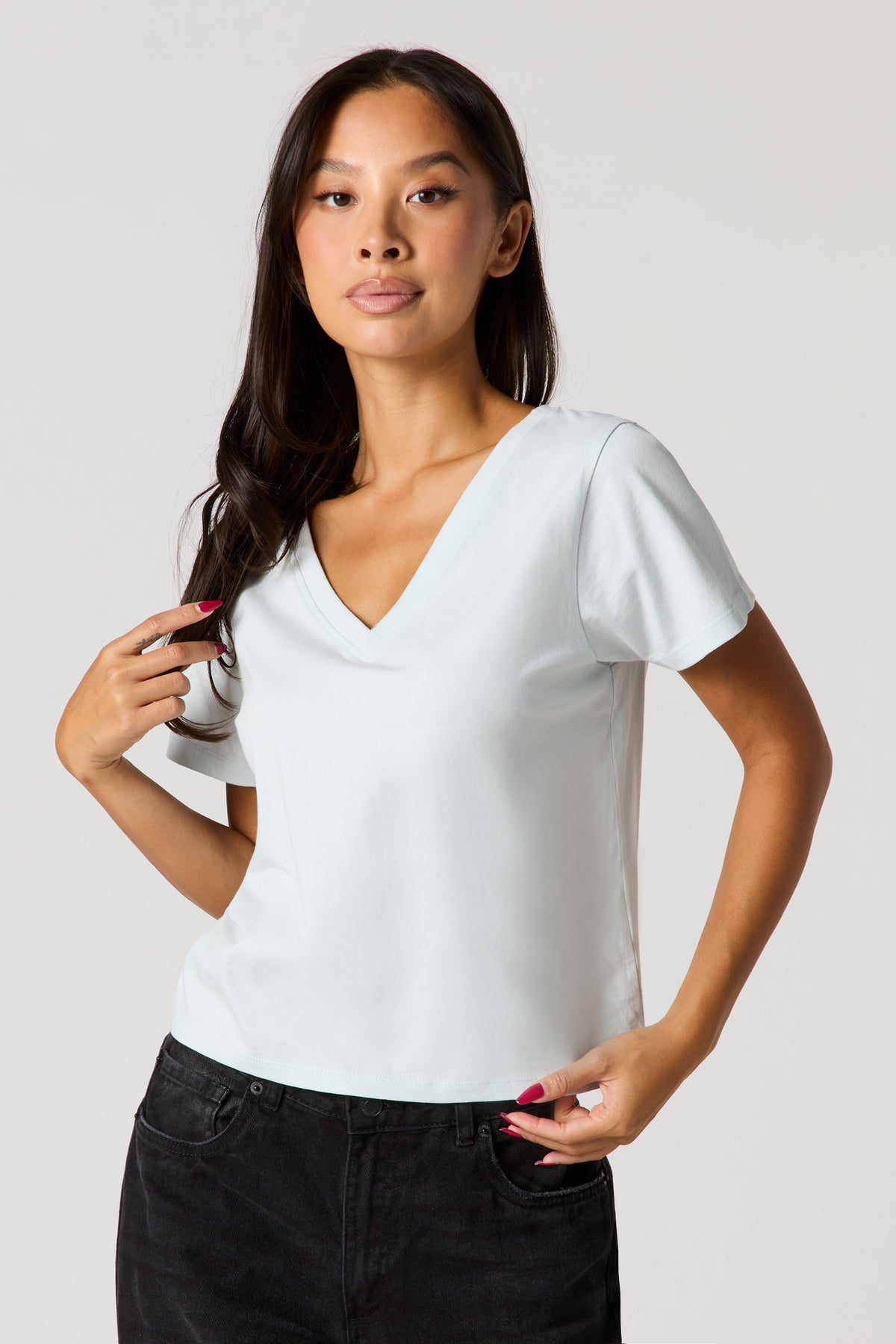 Relaxed V-Neck T-Shirt - Baby Blue