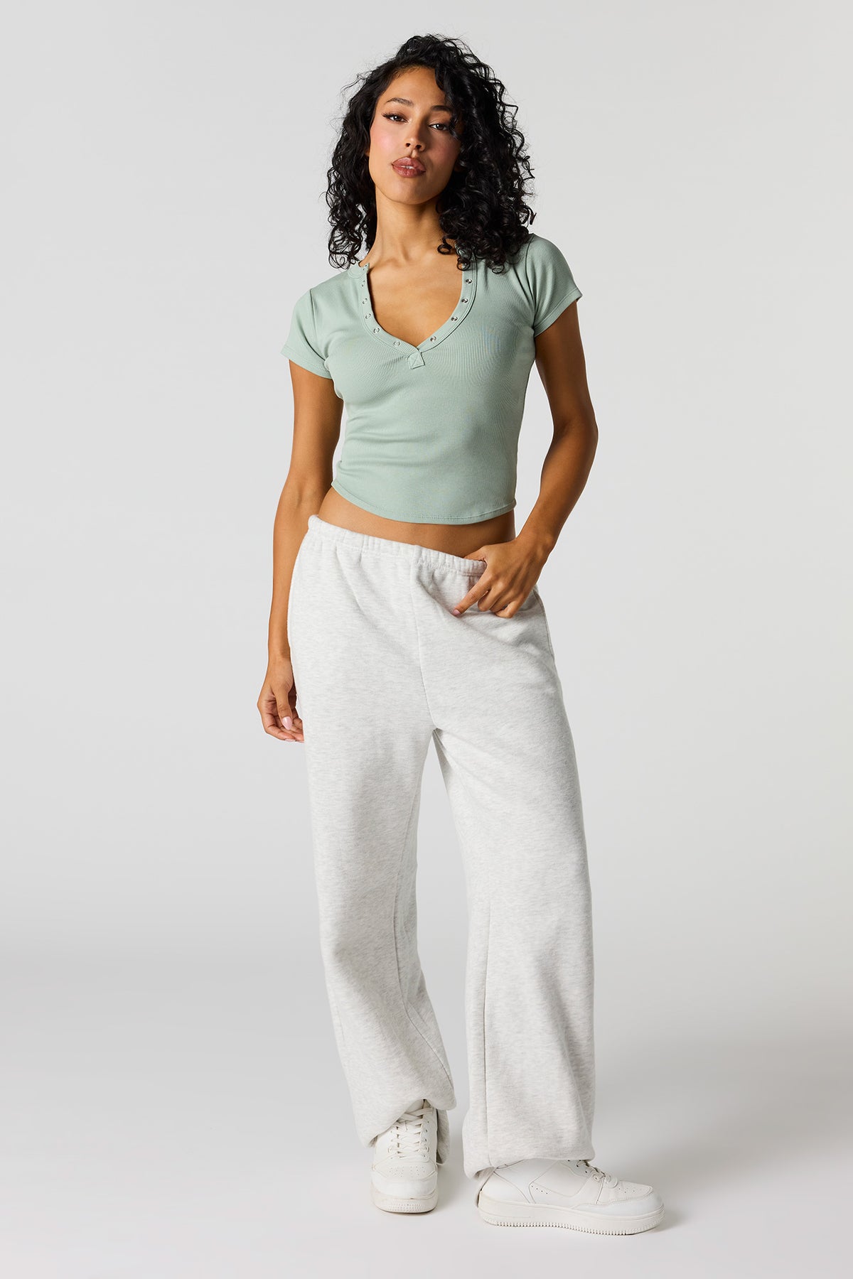 Alt View 3. Ribbed Henley Baby Tee - Jade