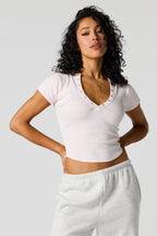 T-shirt Henley ultracourt côtelé