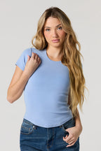 Ribbed Curved Hem T-Shirt