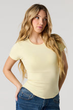 Ribbed Curved Hem T-Shirt