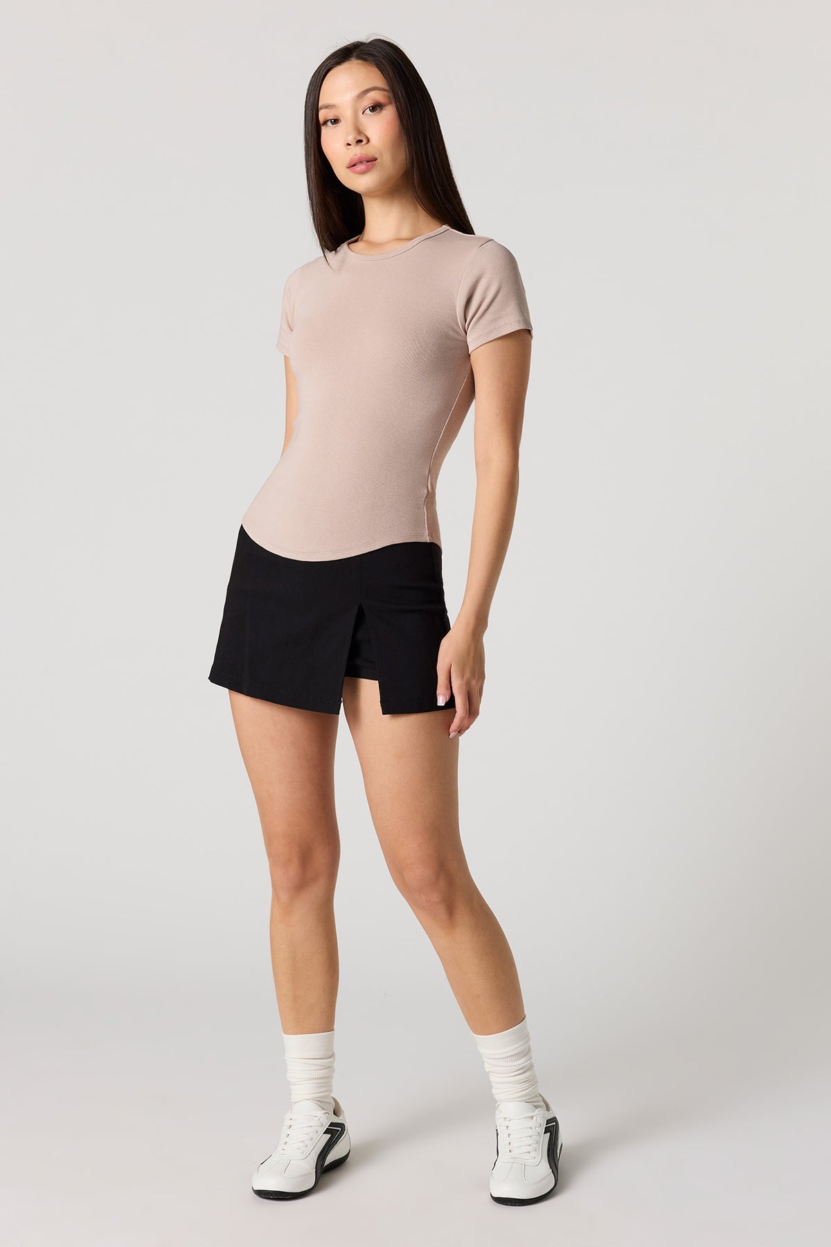 Alt View 3. Ribbed Short Sleeve Top - Light Brown