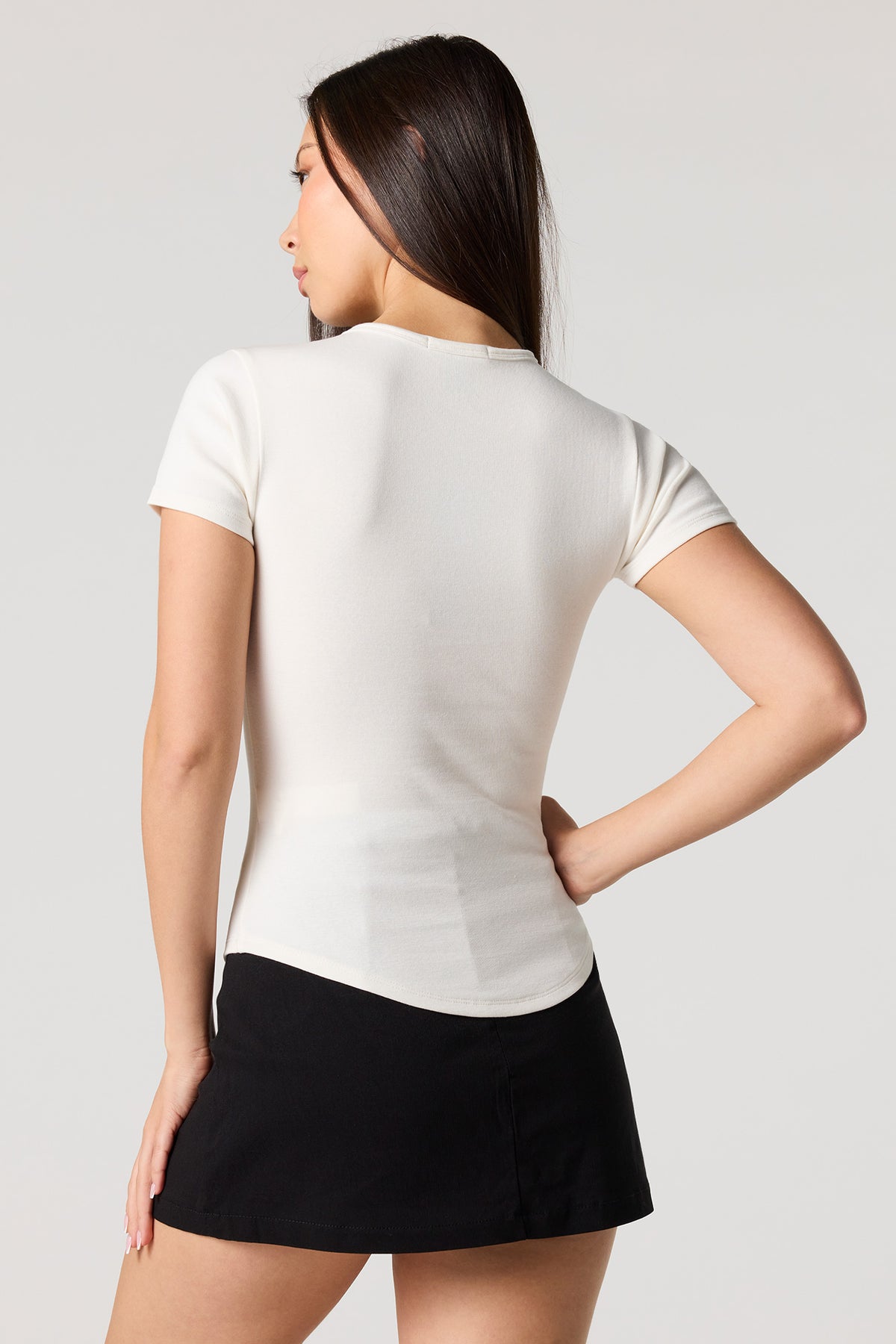 Alt View 2. Ribbed Short Sleeve Top - Ivory