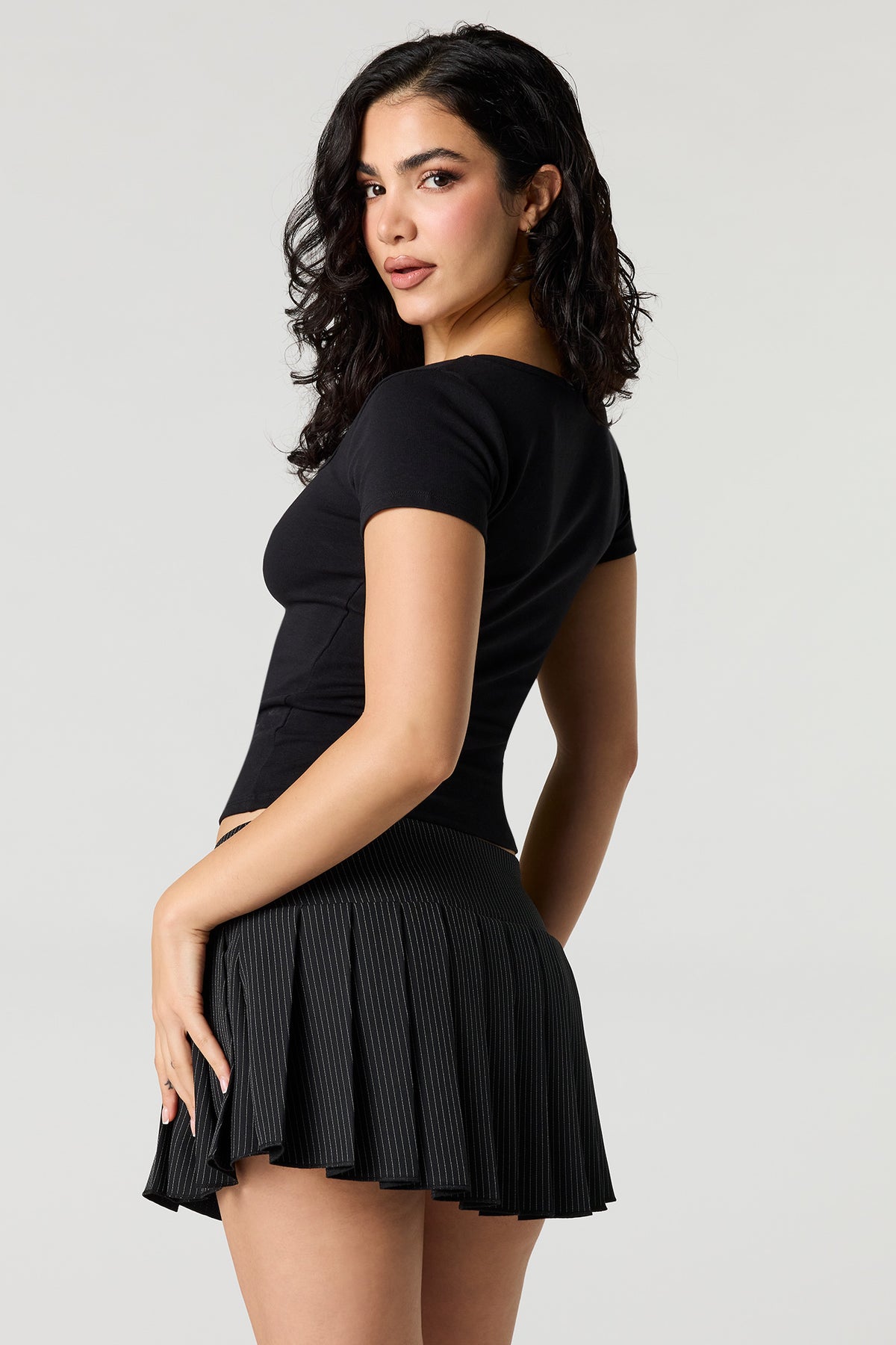Alt View 2. Square Neck Short Sleeve Top - Black