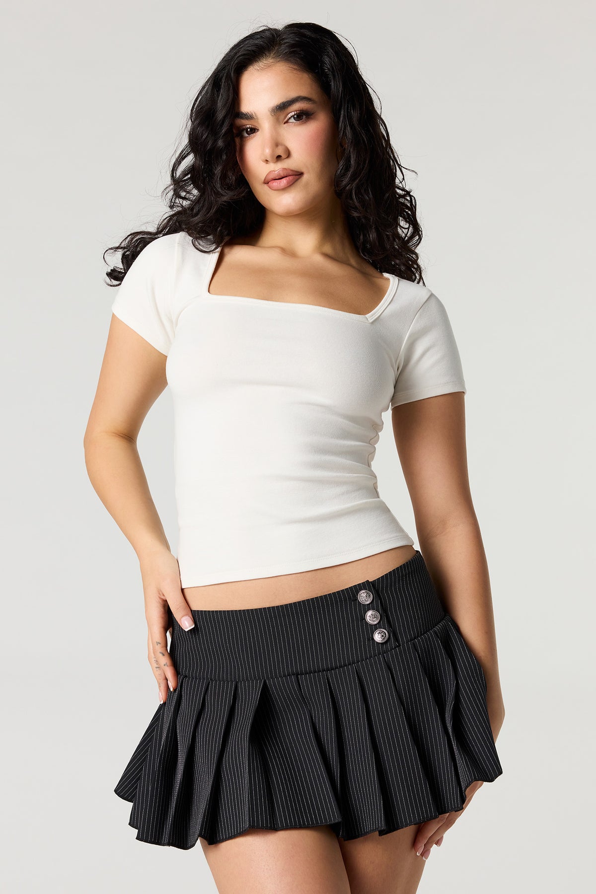 Square Neck Short Sleeve Top - Ivory
