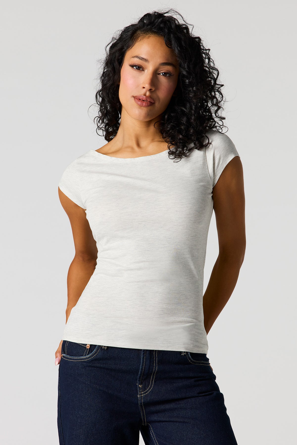 Boat Neck T-Shirt - Heather Grey