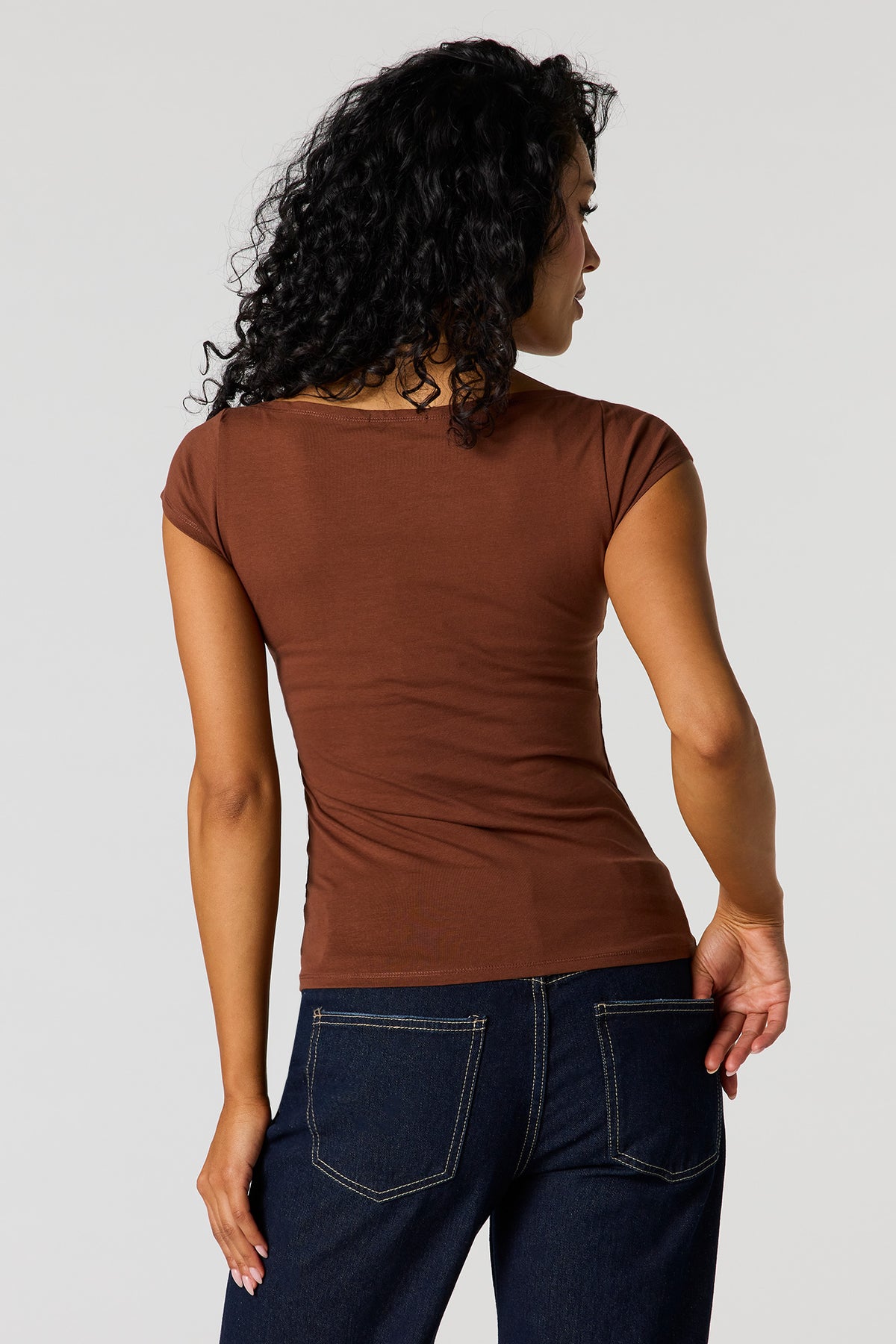 Alt View 2. Boat Neck T-Shirt - Brown
