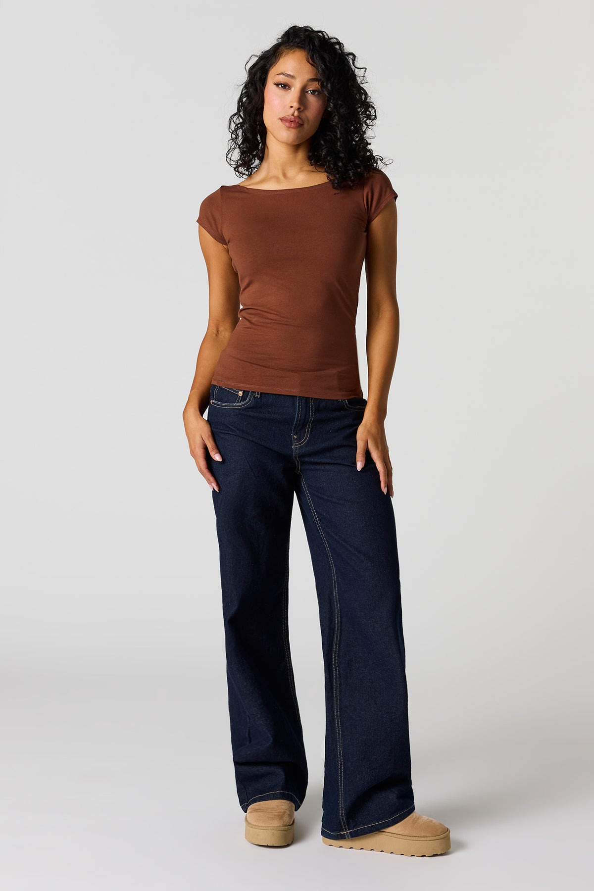 Alt View 3. Boat Neck T-Shirt - Brown
