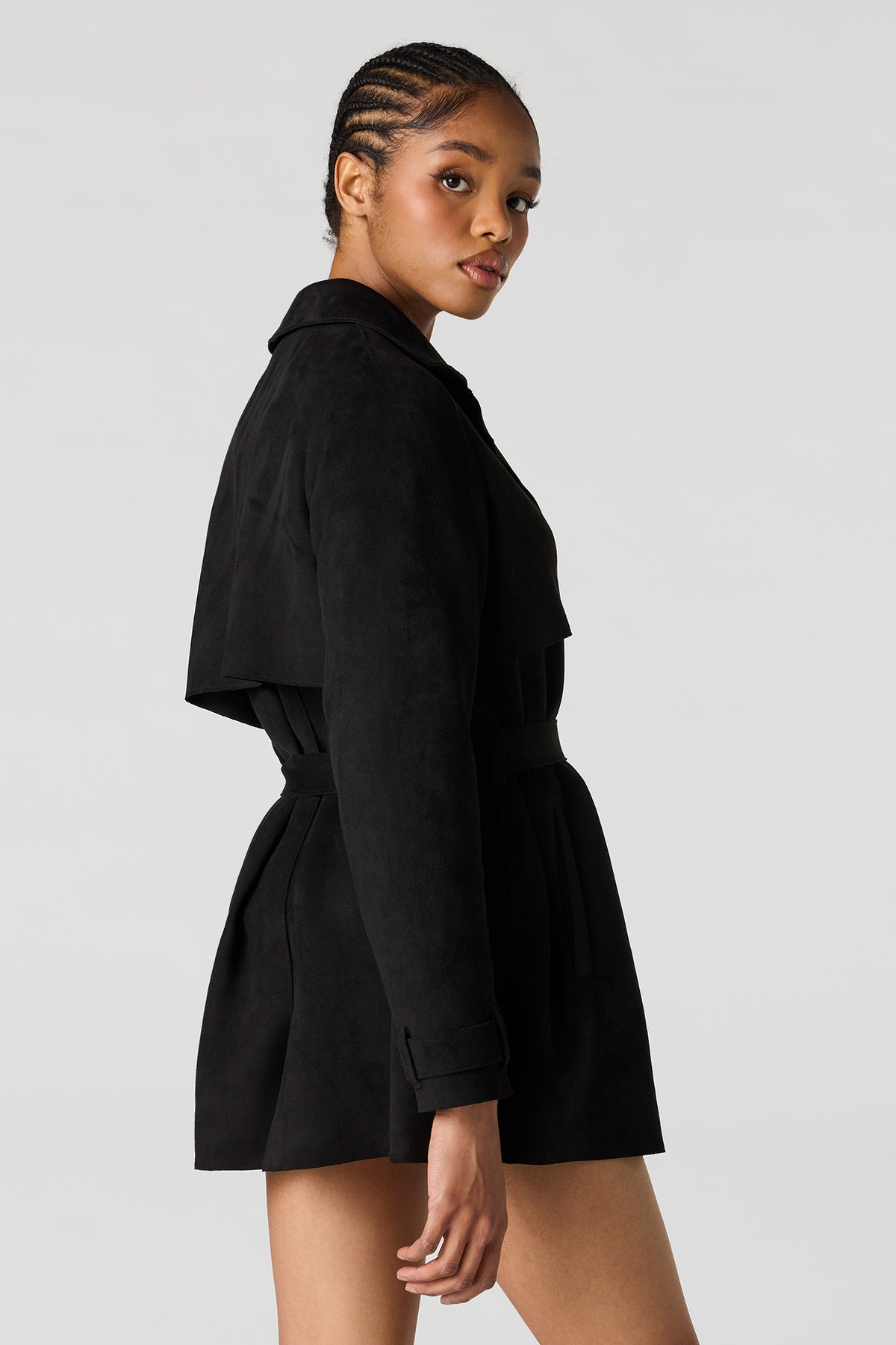 Alt View 2. Faux Suede Midi Trench Coat - Black