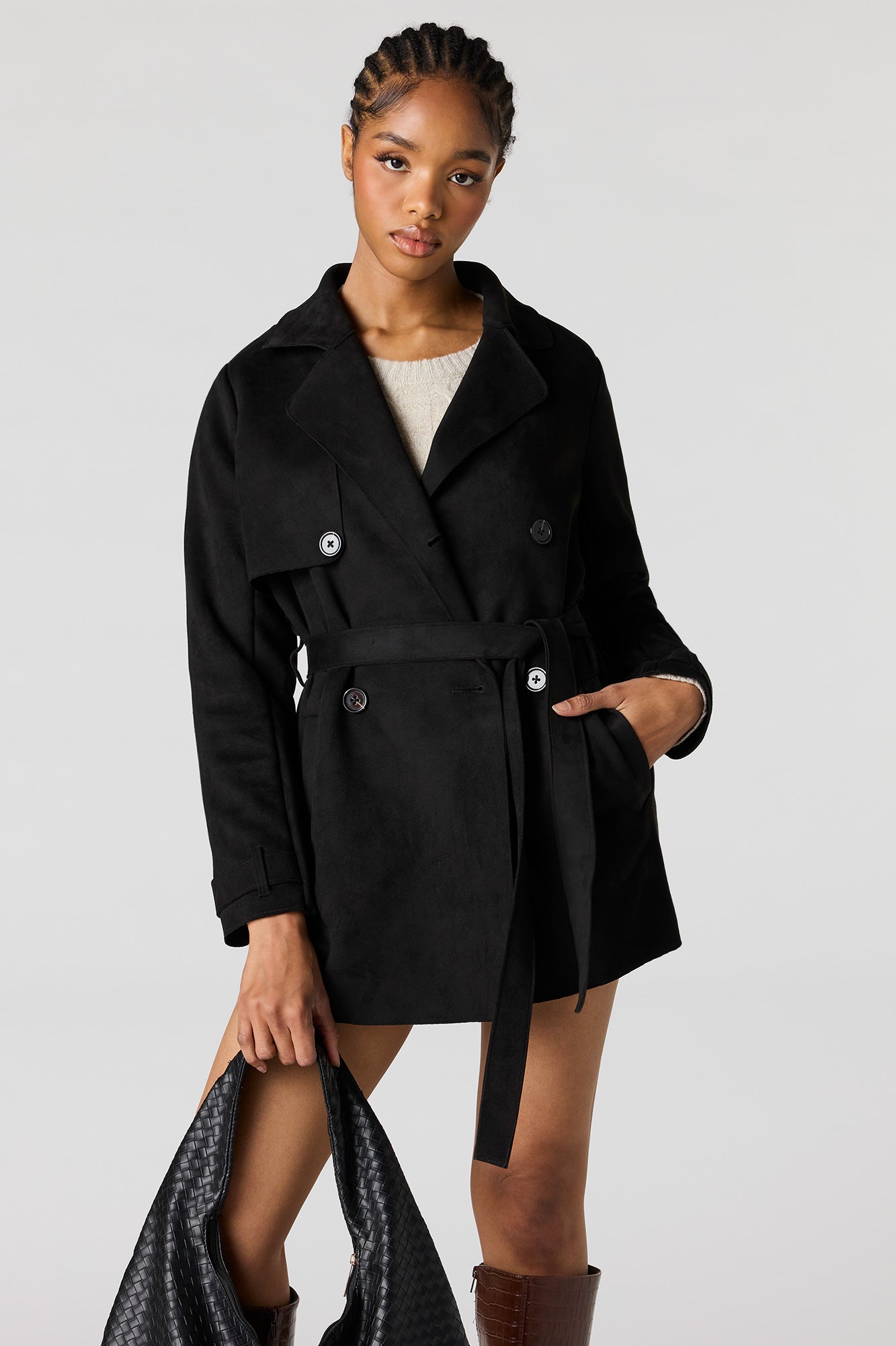Faux Suede Midi Trench Coat – Urban Planet