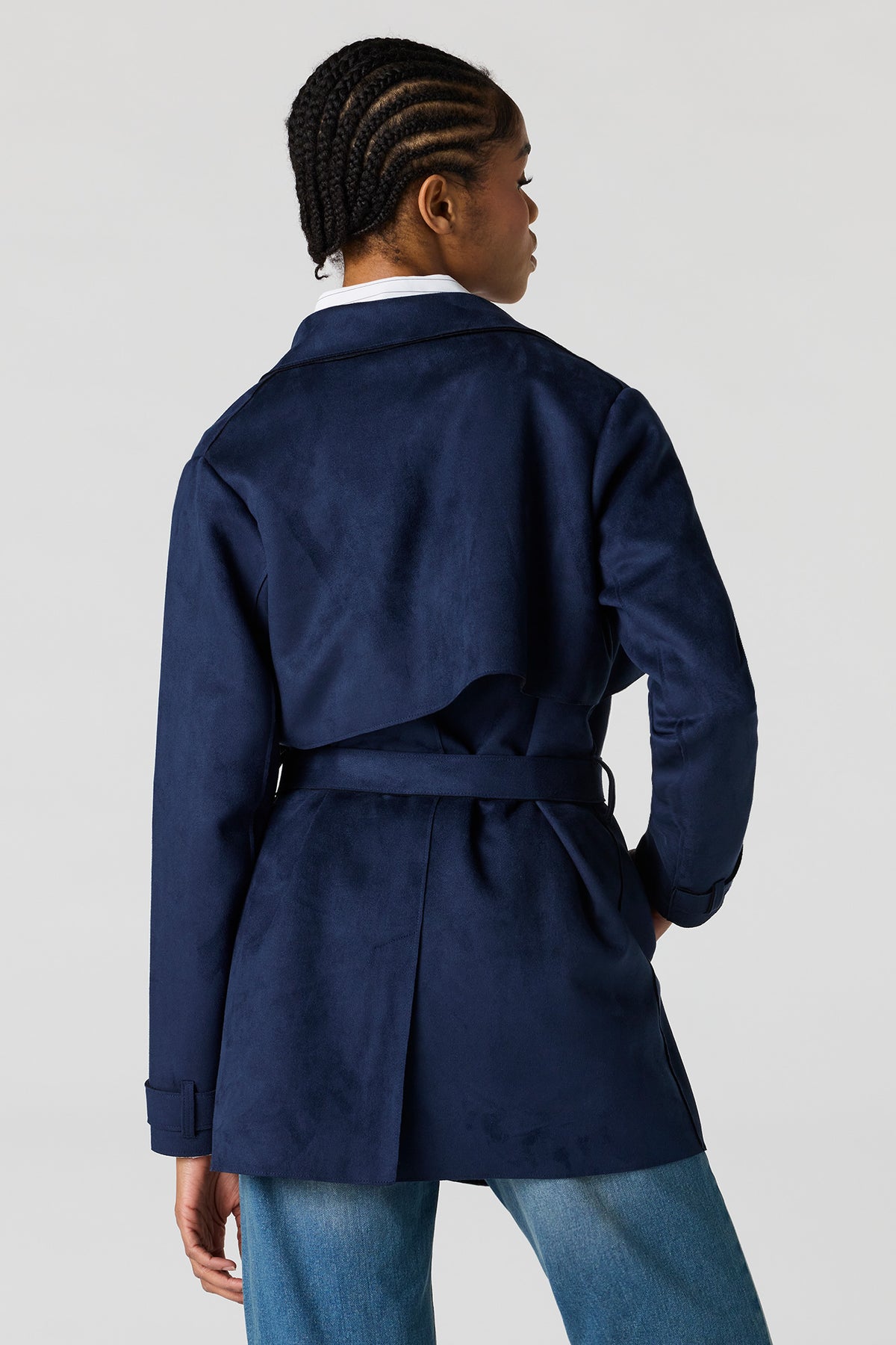 Alt View 2. Faux Suede Midi Trench Coat - Navy