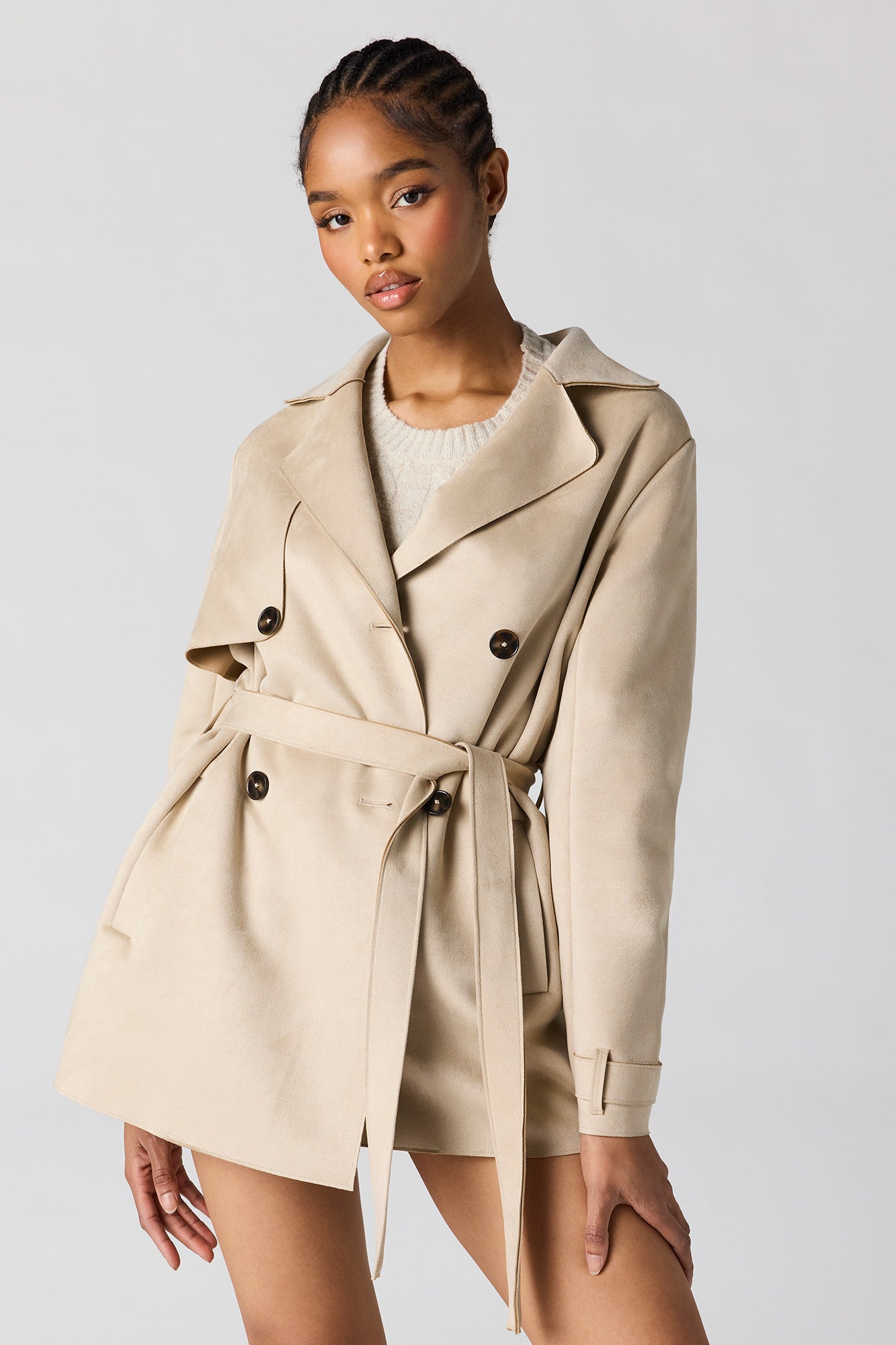 Faux Suede Midi Trench Coat – Urban Planet