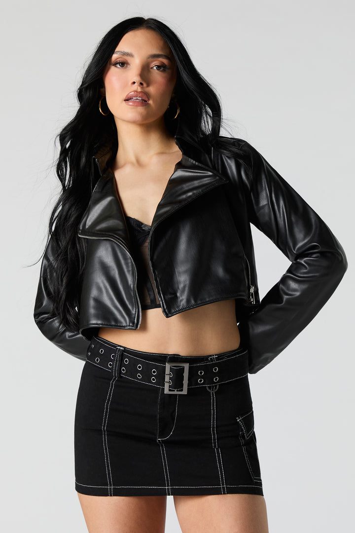 Leather zip up crop top online