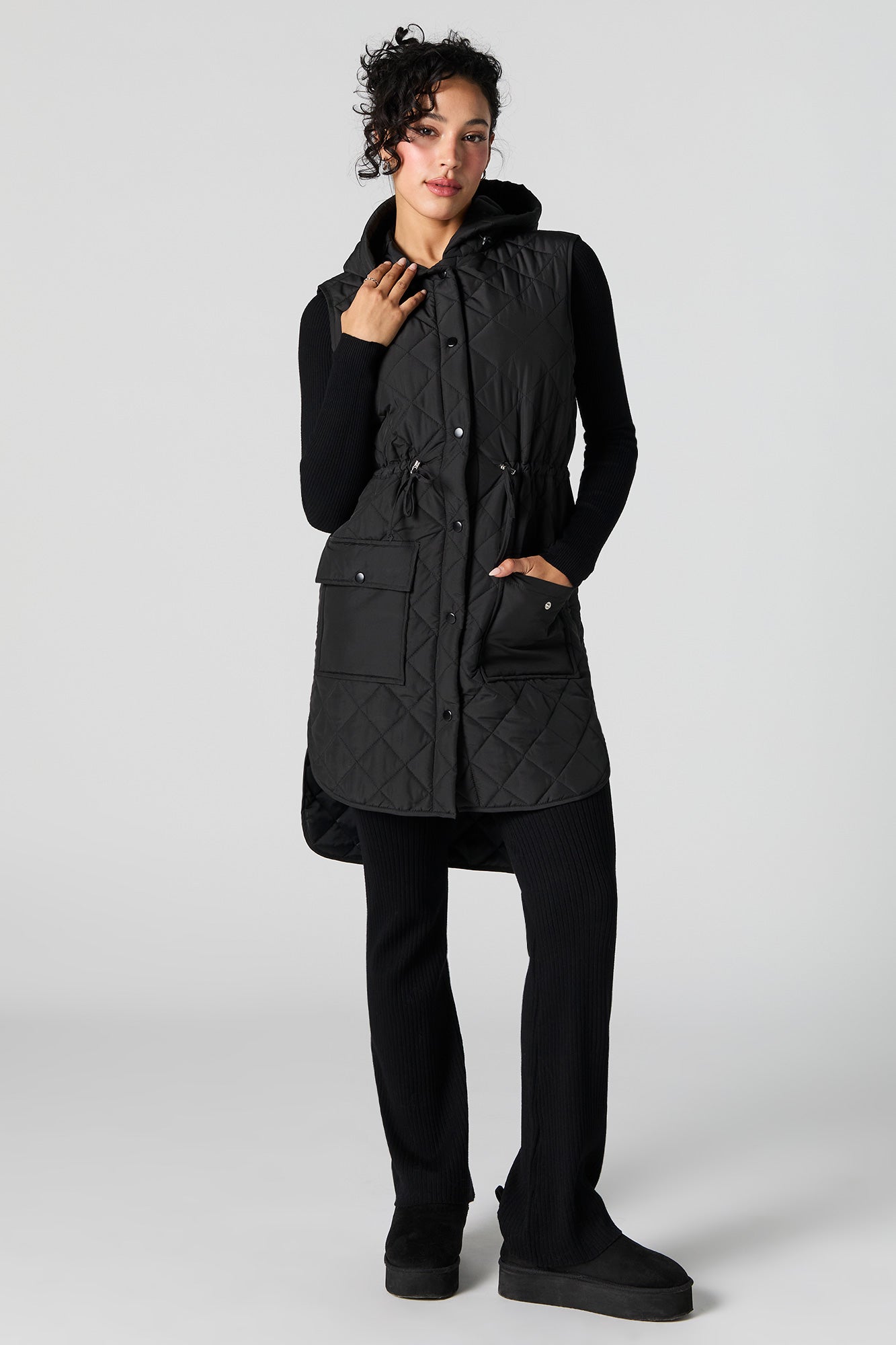 Quilted Longline Hooded Vest