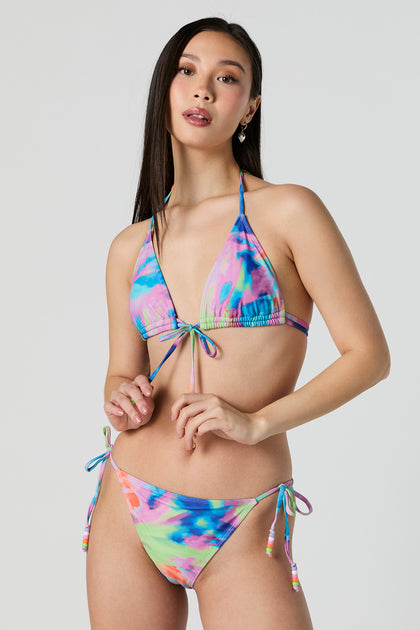 Haut de bikini avec taille coulissante et billes multicolores