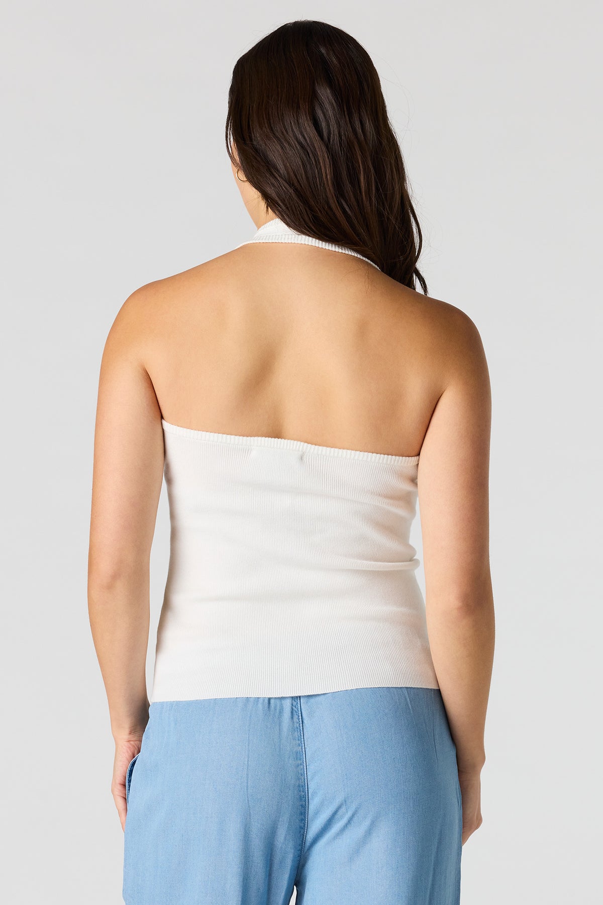 Alt View 2. Ribbed Halter Top - White