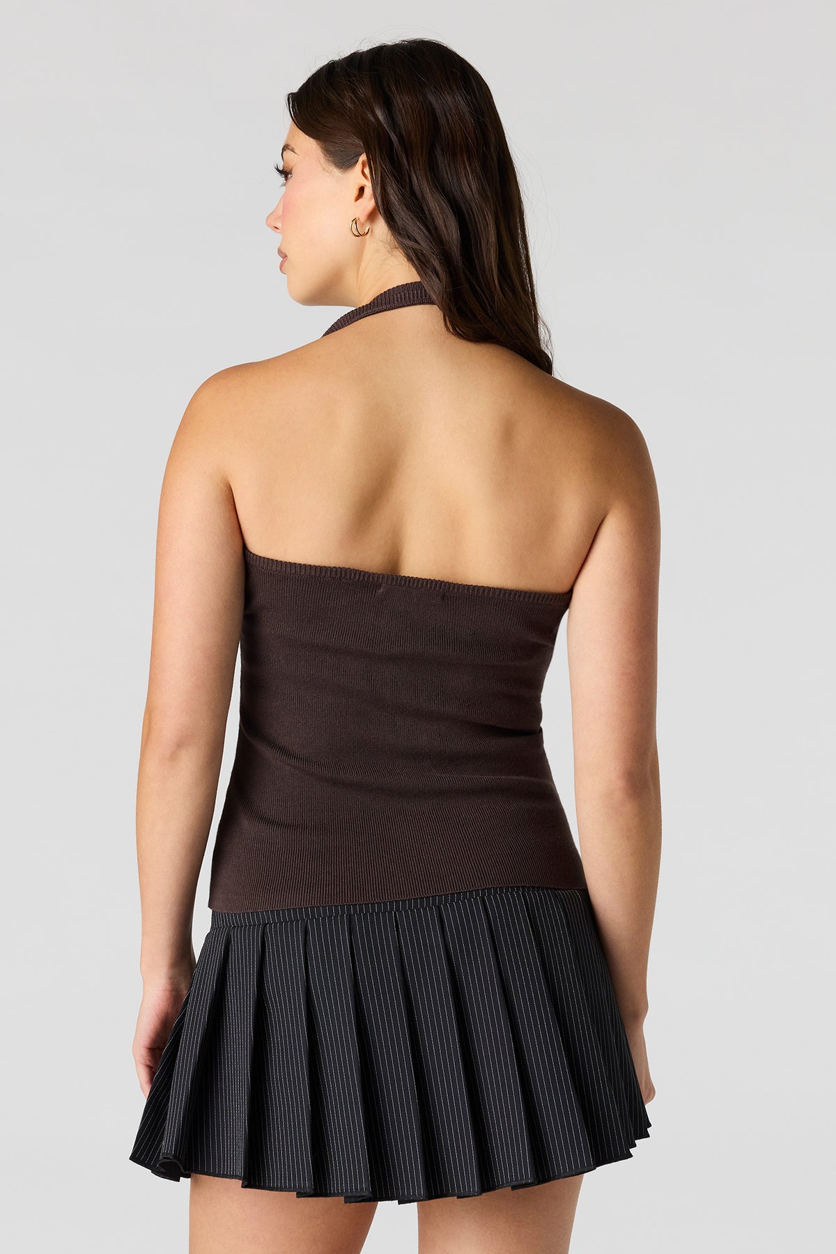 Alt View 2. Ribbed Halter Top - Brown