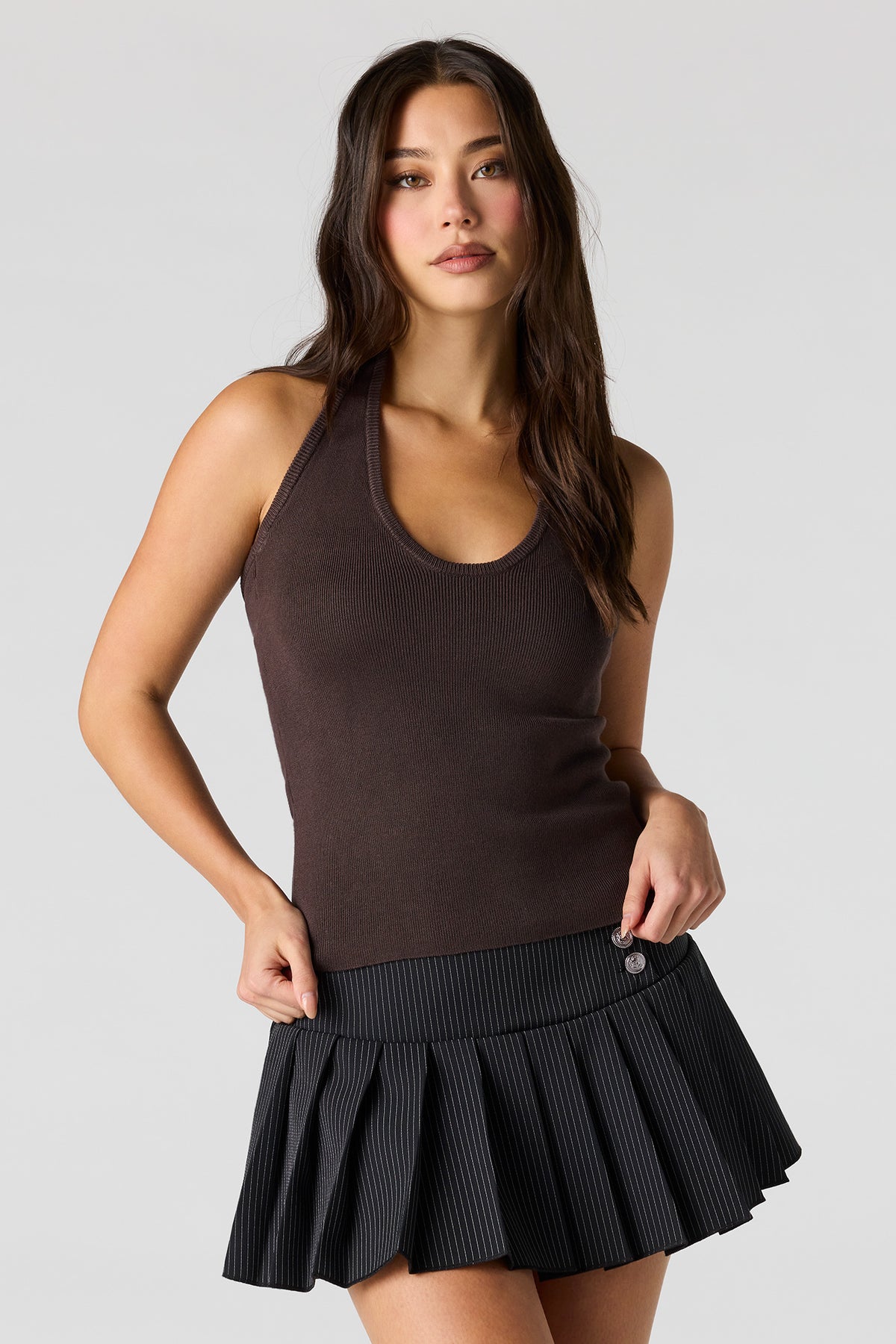 Ribbed Halter Top - Brown