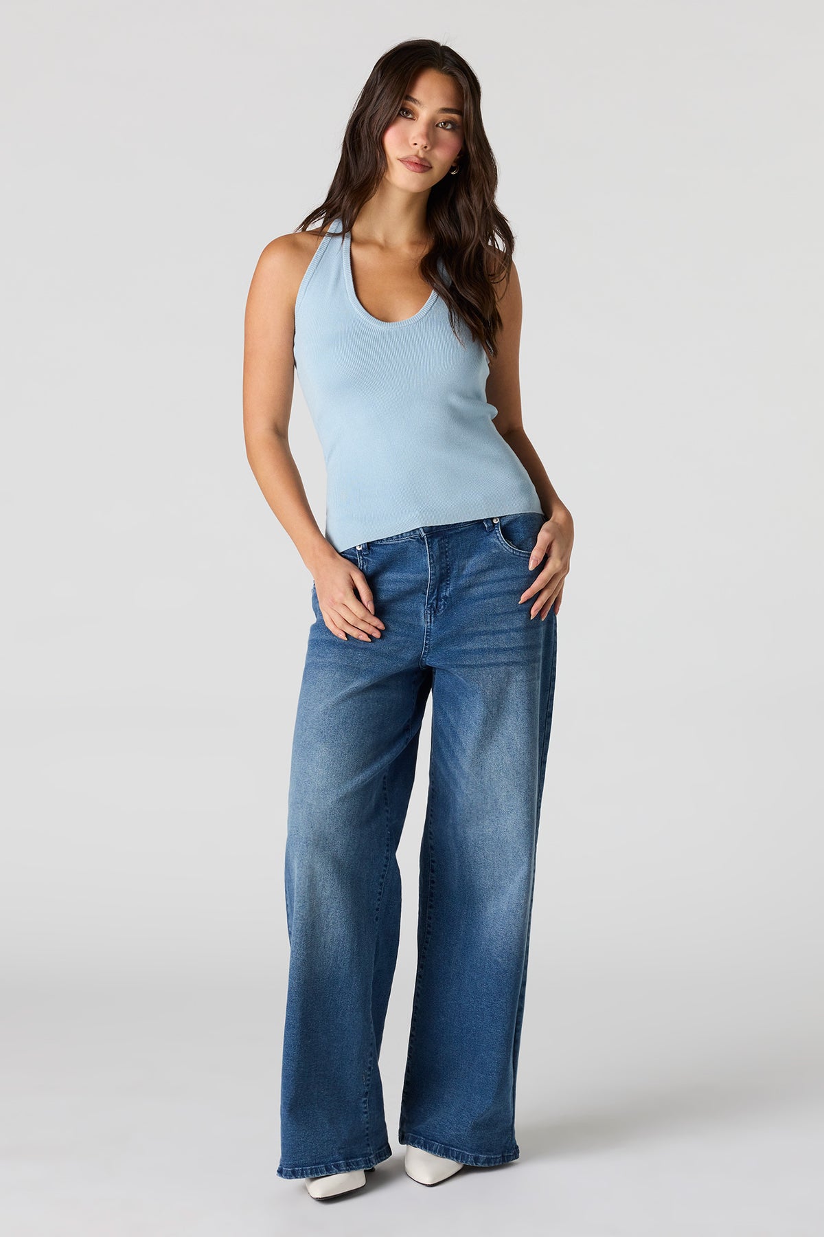 Alt View 3. Ribbed Halter Top - Light Blue