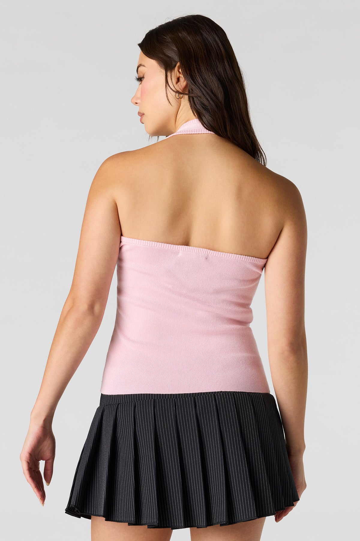 Alt View 2. Ribbed Halter Top - Pink