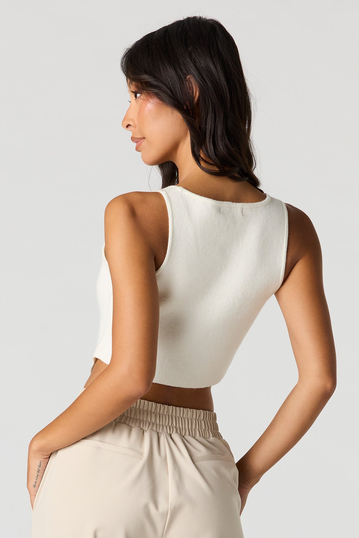 Alt View 2. V-Neck Button Front Knit Vest - White