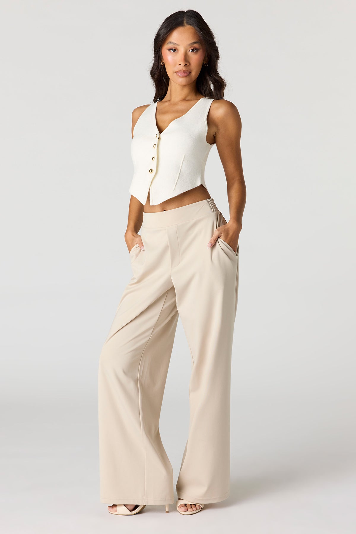 Alt View 3. V-Neck Button Front Knit Vest - White
