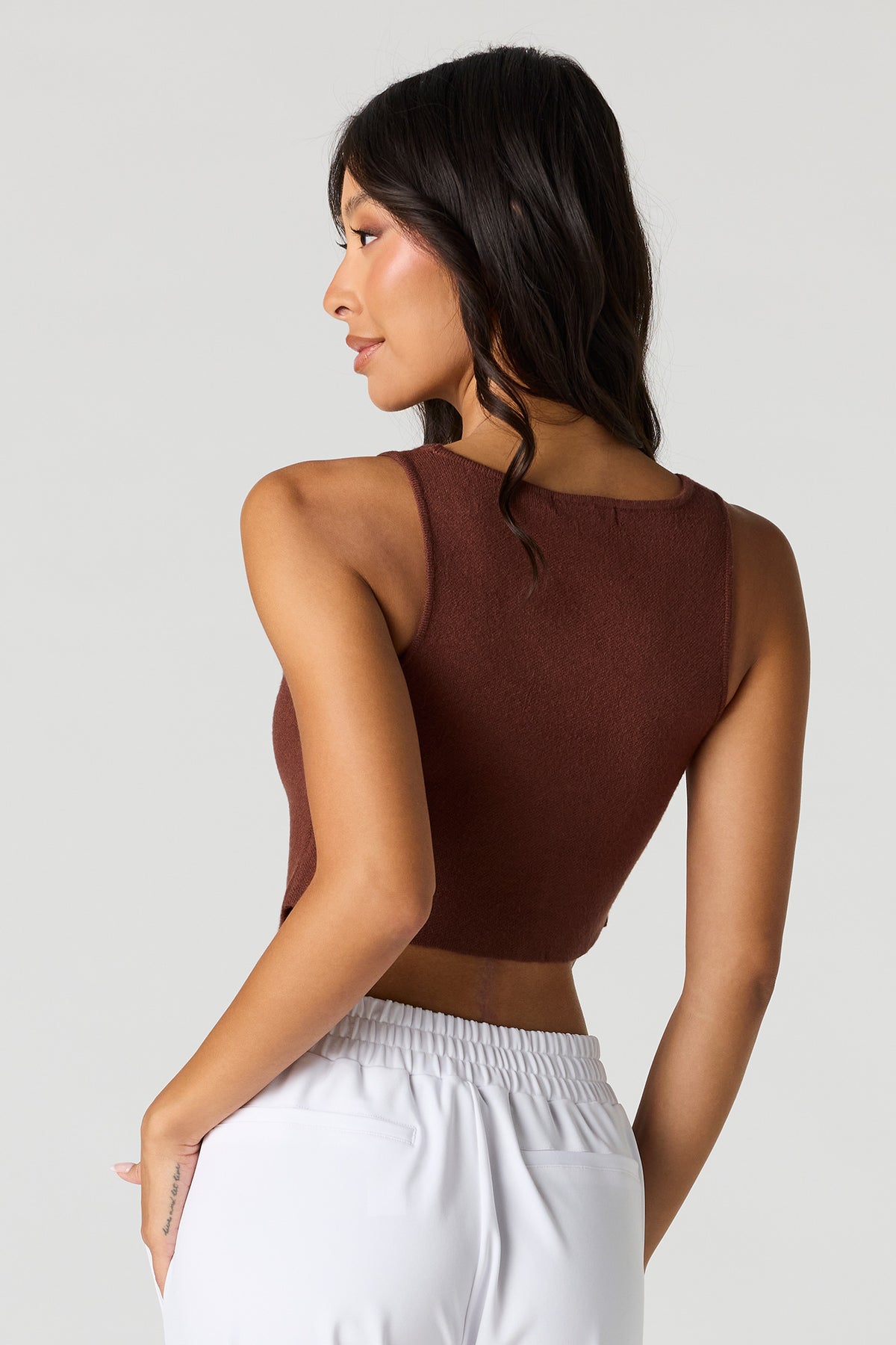 Alt View 2. V-Neck Button Front Knit Vest - Brown
