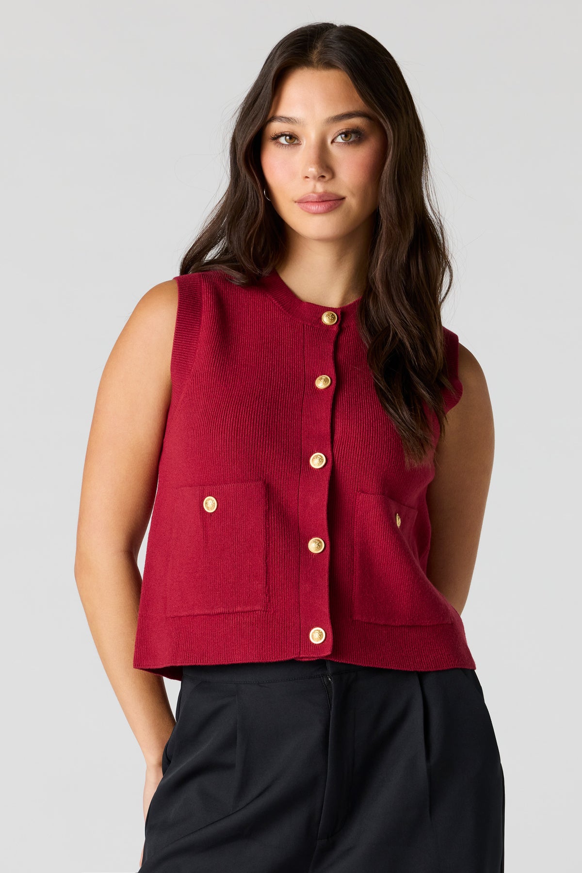 Veste boutonnée en tricot côtelé