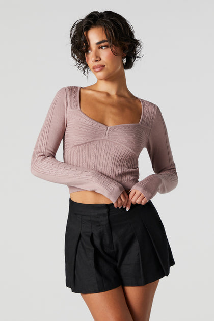 Cable Knit Long Sleeve Sweater Top