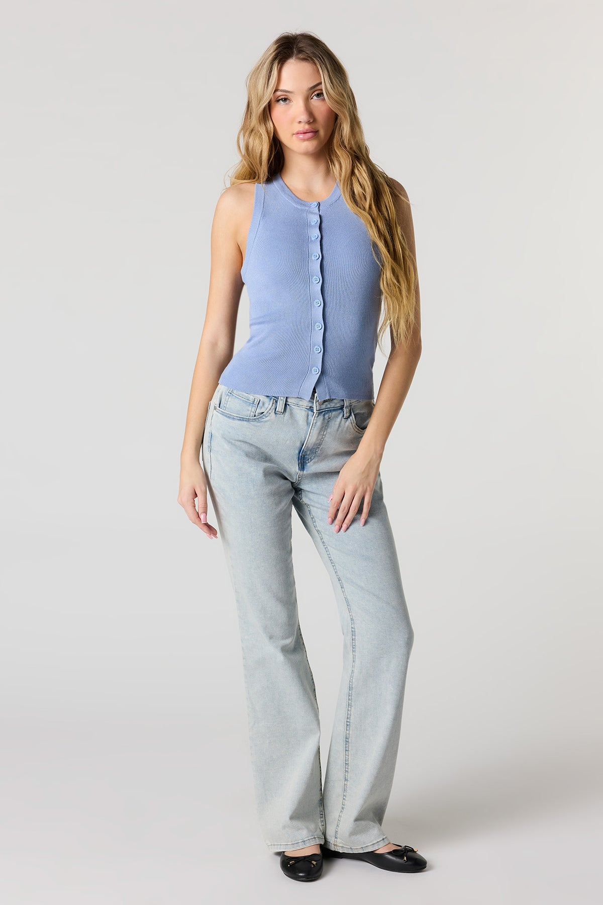 Alt View 3. Ribbed Button-Up Tank - Blue