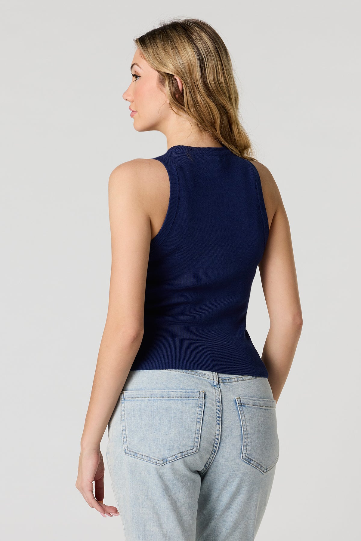 Alt View 2. Ribbed Button-Up Tank - Navy