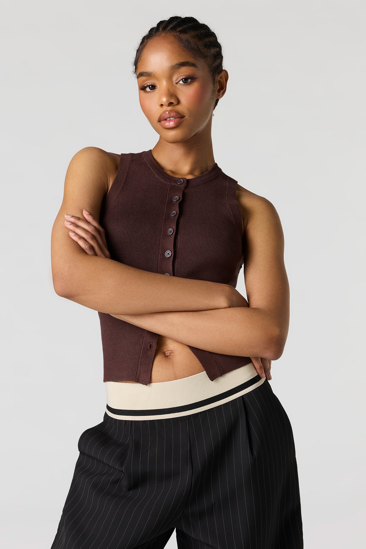 Gilet boutonné en tricot côtelé