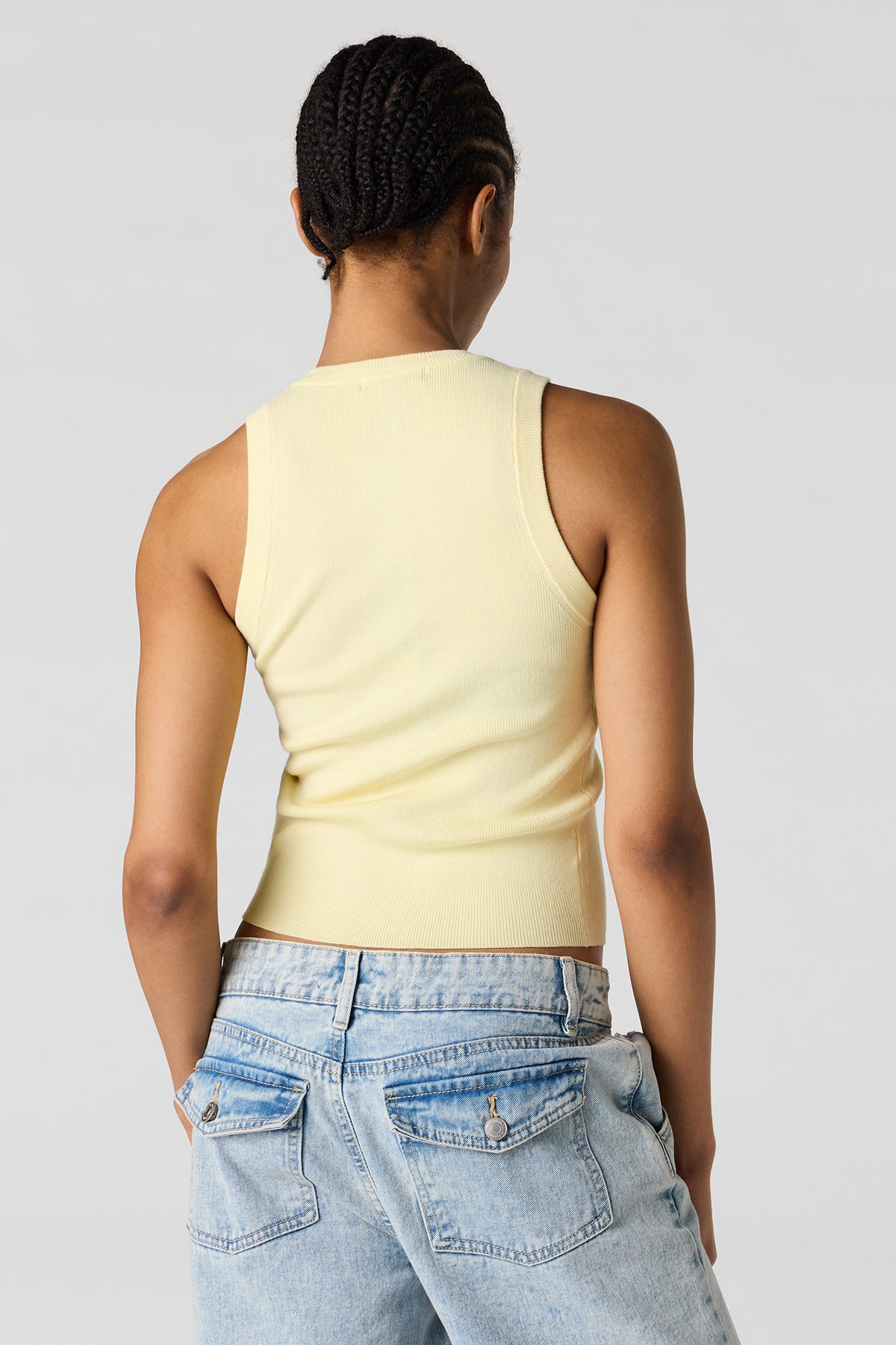 Alt View 2. Ribbed Knit Button-Up Vest - Yellow