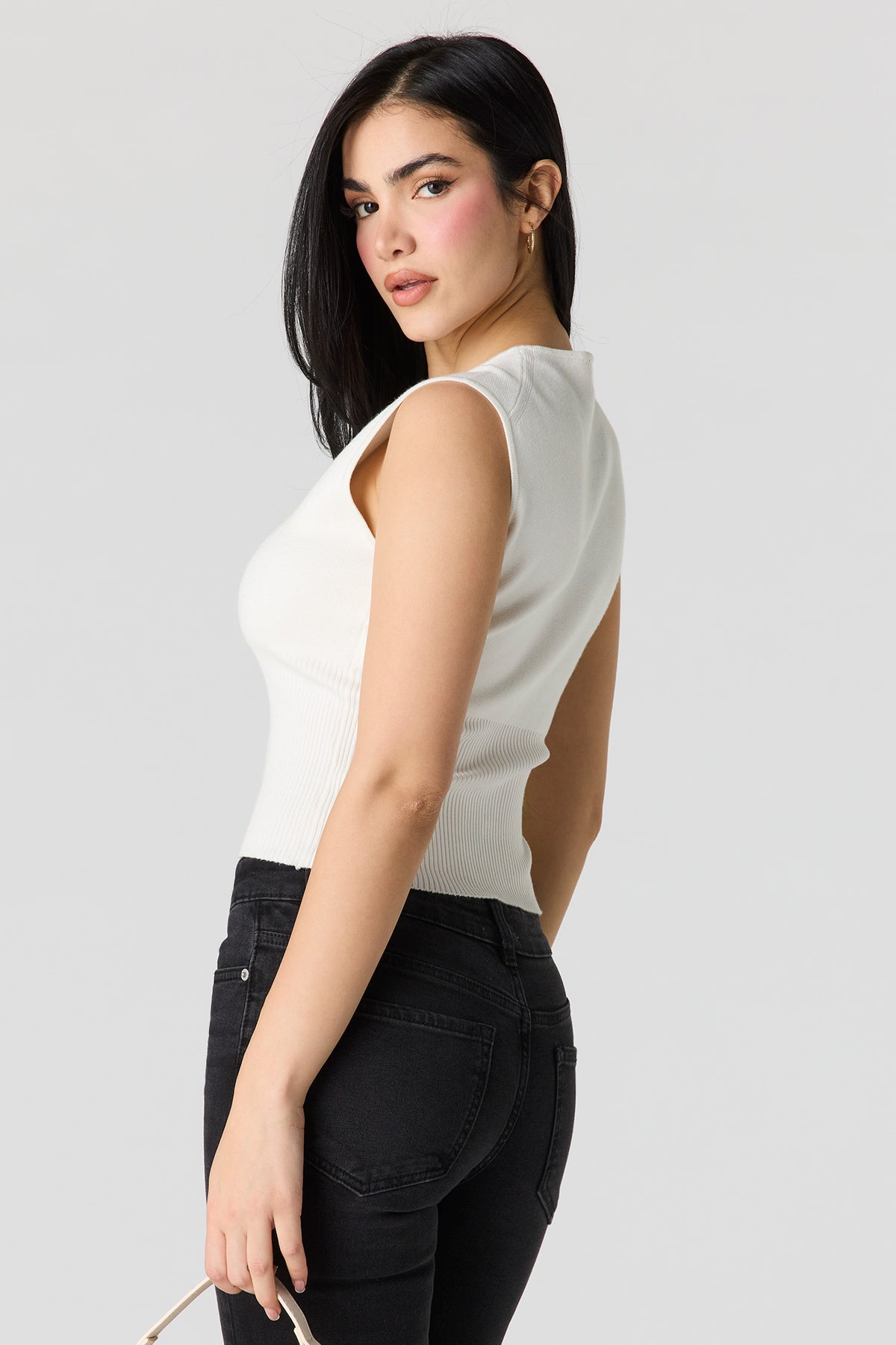 Alt View 2. Button Up Knit Sleeveless Top - White